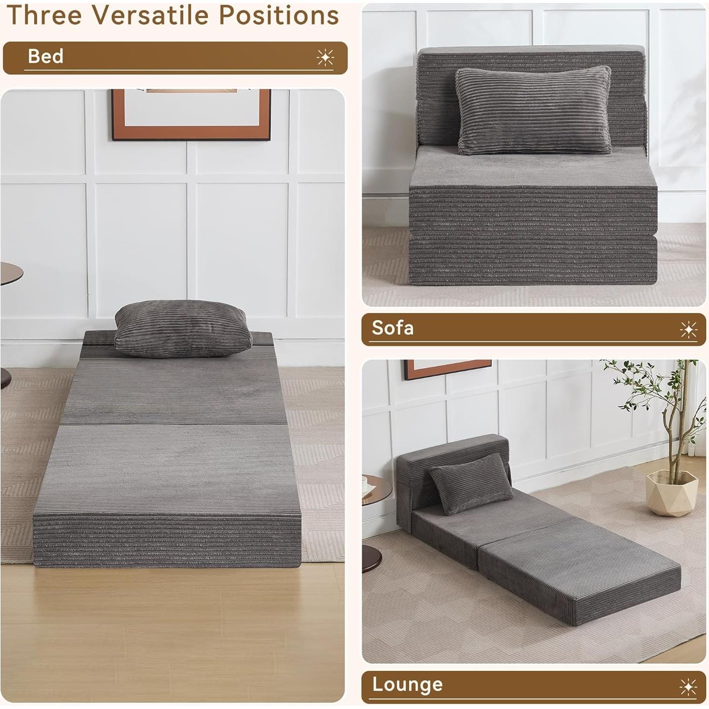Sofá Cama Plegable WUTUTUEE Individual Corduroy Gris