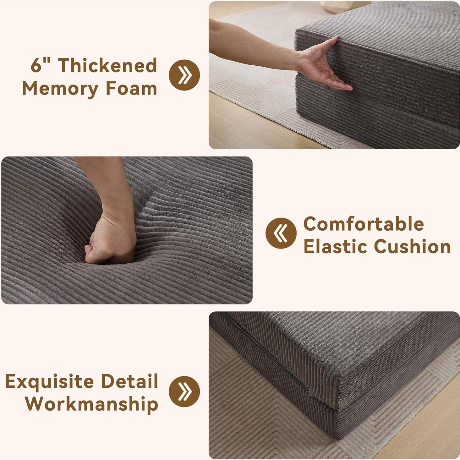 Sofá Cama Plegable WUTUTUEE Individual Corduroy Gris