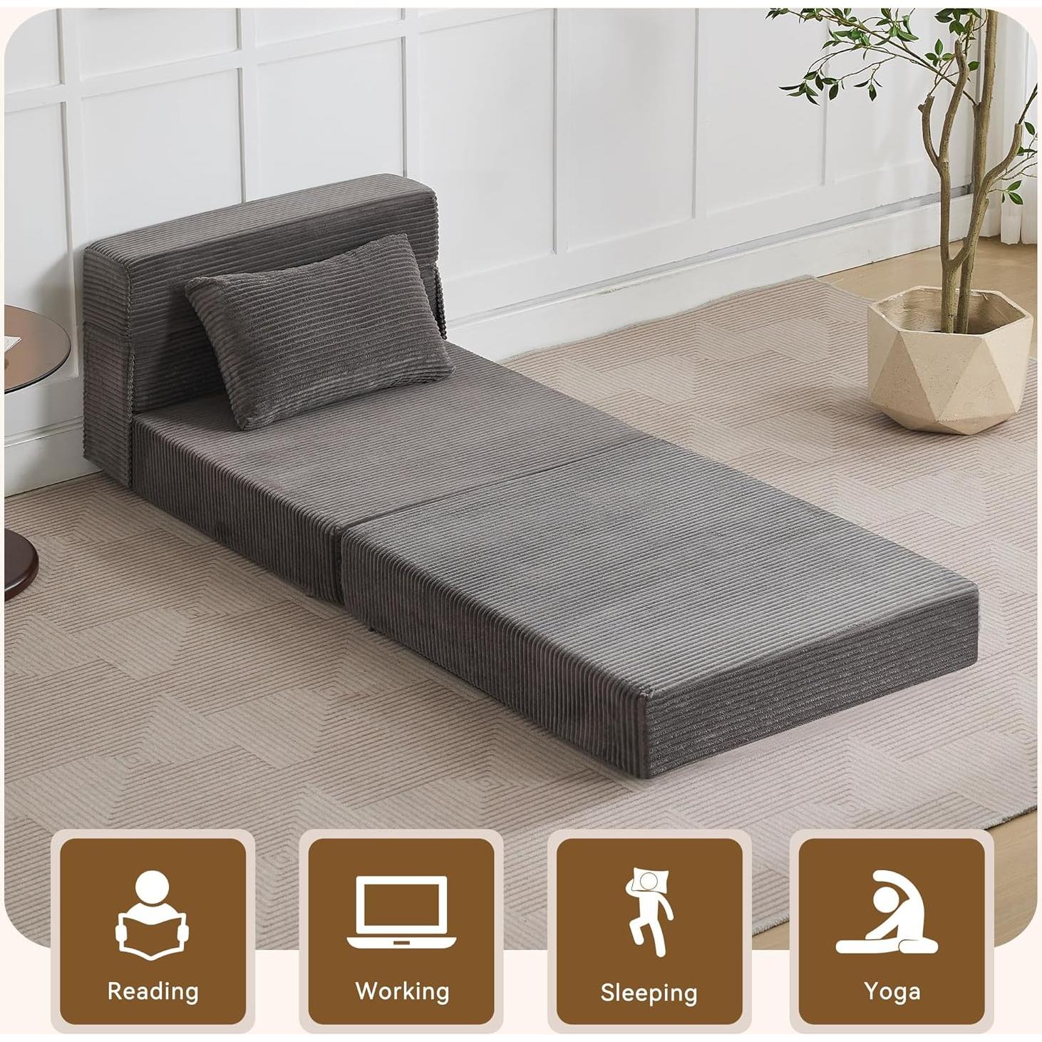 Sofá Cama Plegable WUTUTUEE Individual Corduroy Gris