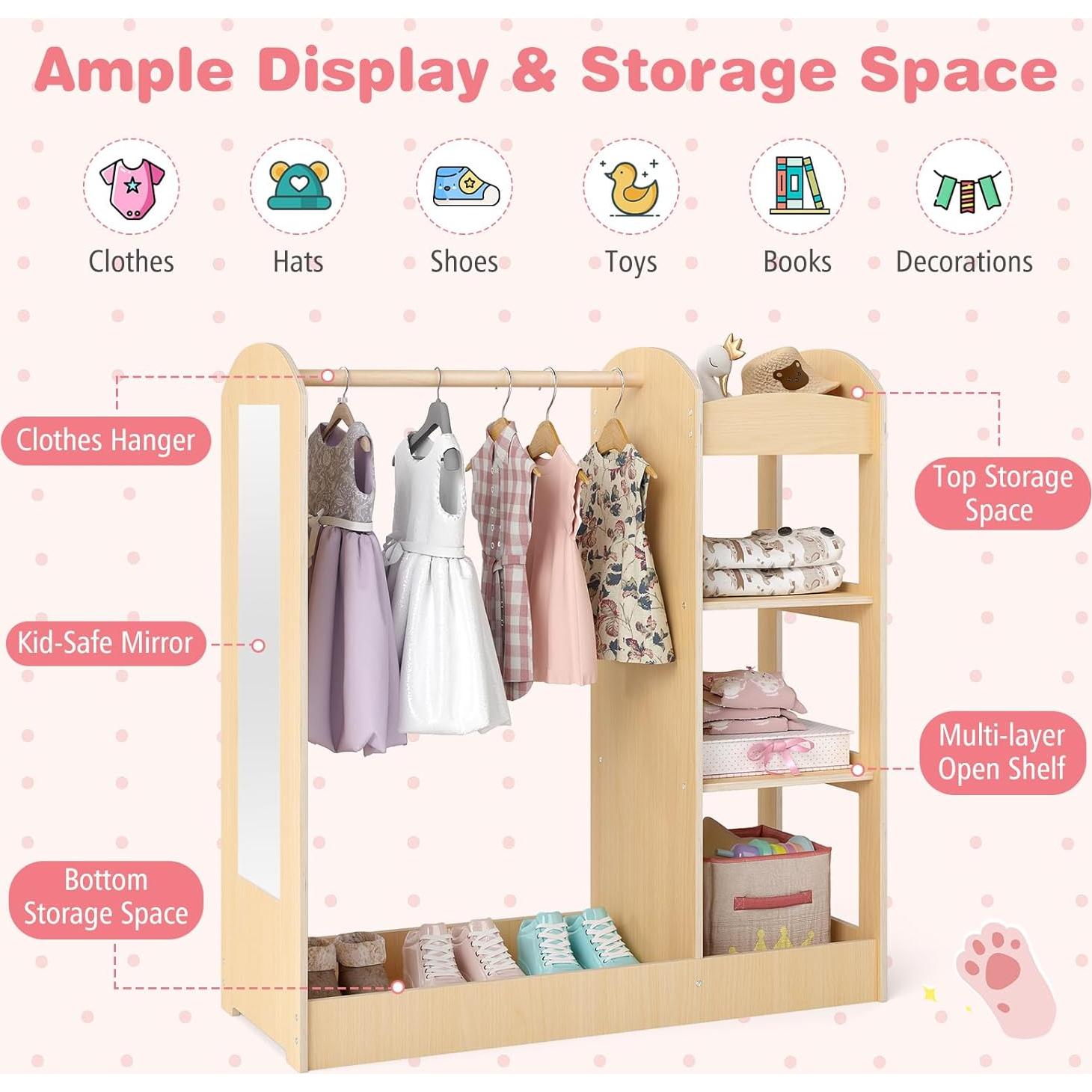 Armario para Niños Costzon con Espejo y Estantes Abiertos