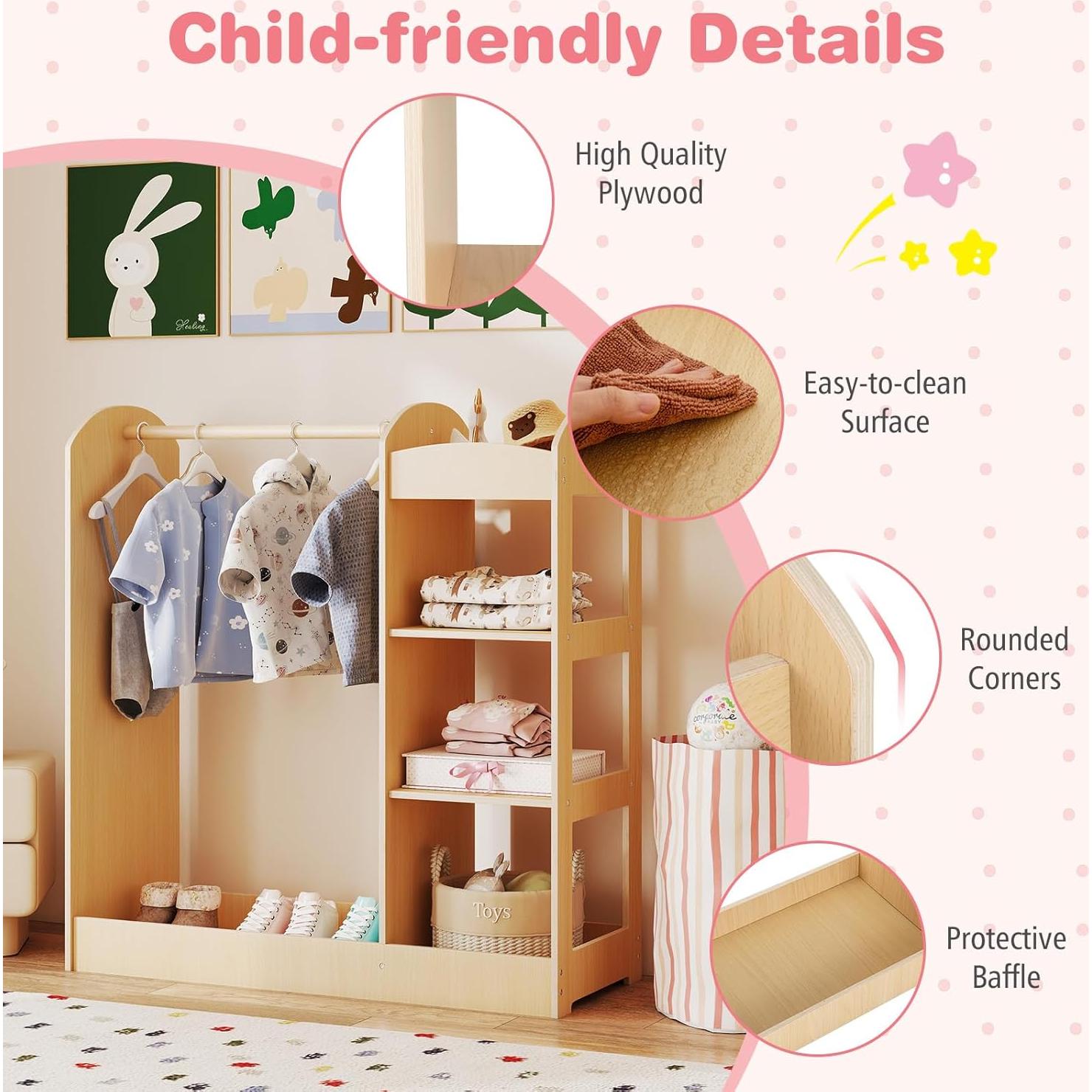 Armario para Niños Costzon con Espejo y Estantes Abiertos