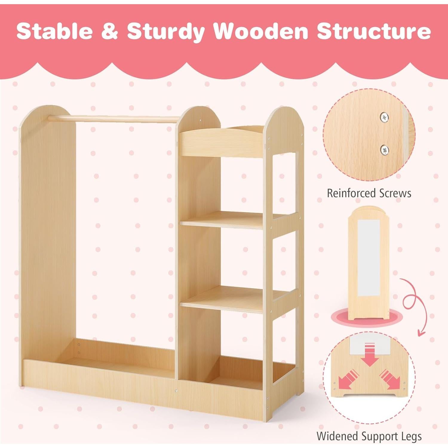 Armario para Niños Costzon con Espejo y Estantes Abiertos