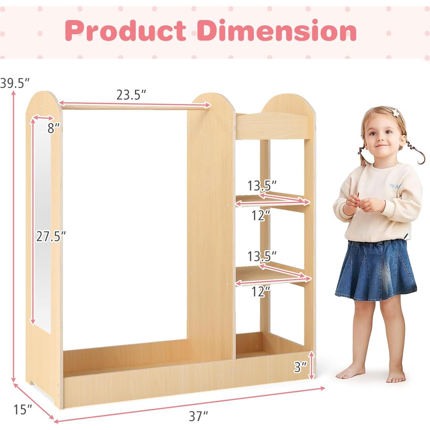 Armario para Niños Costzon con Espejo y Estantes Abiertos