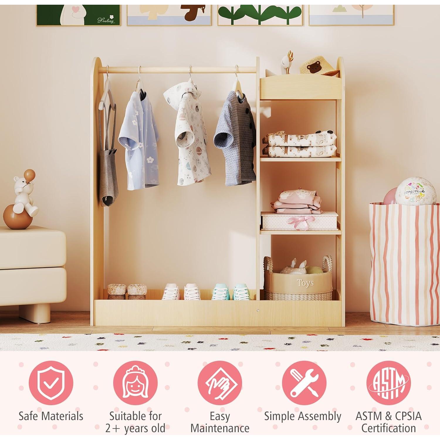 Armario para Niños Costzon con Espejo y Estantes Abiertos