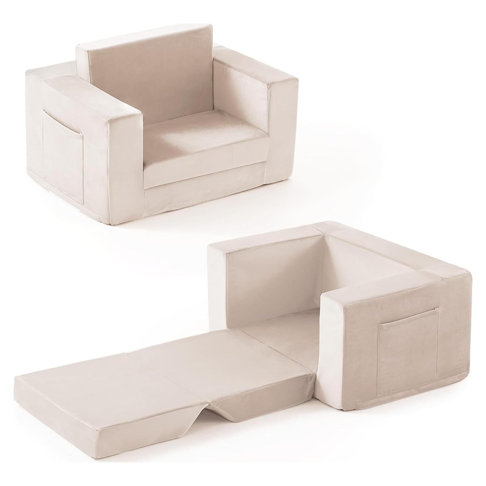 Sofá Convertible para Niños Zorvoxz Beige 2-en-1
