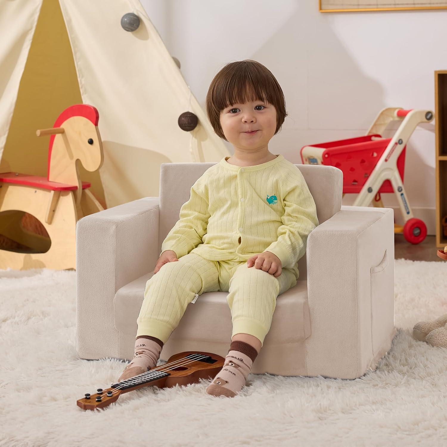 Sofá Convertible para Niños Zorvoxz Beige 2-en-1