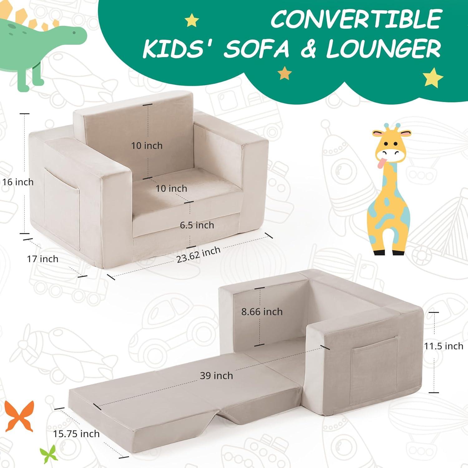 Sofá Convertible para Niños Zorvoxz Beige 2-en-1