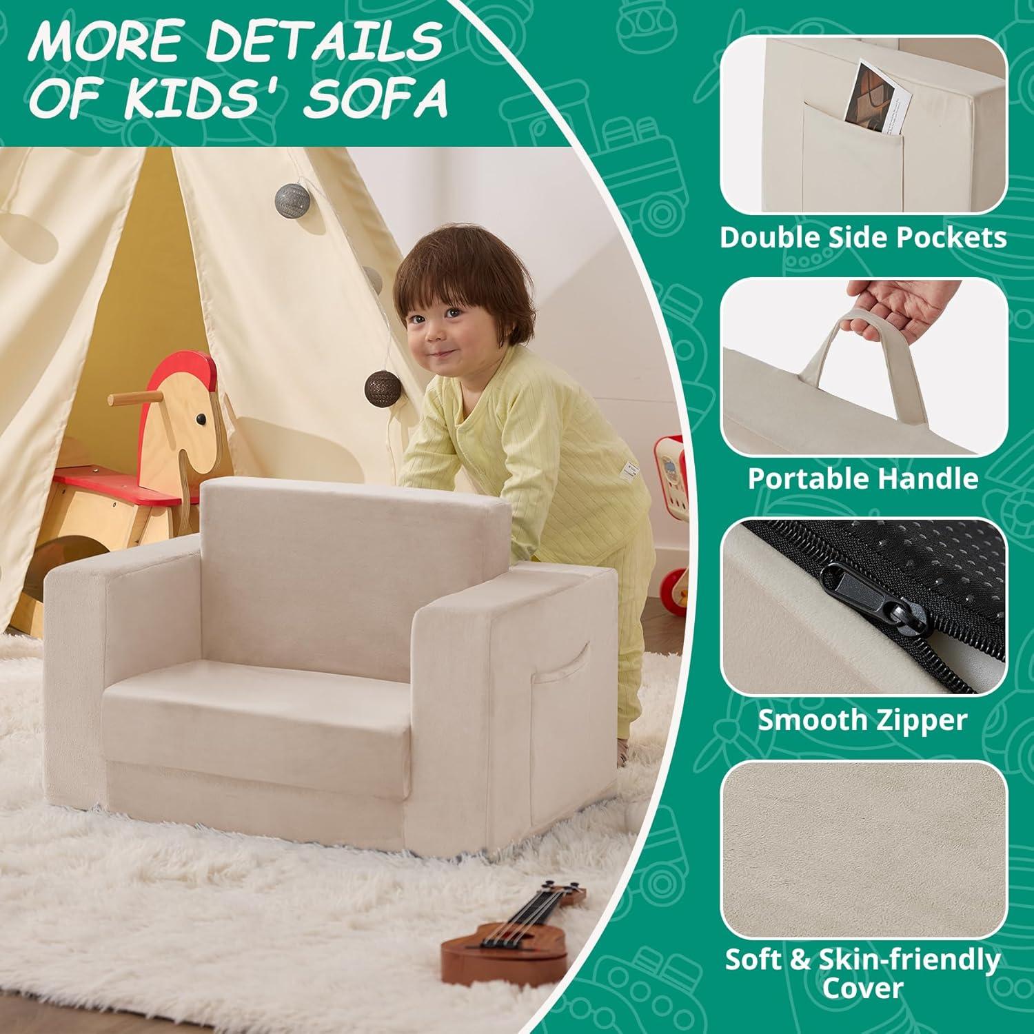 Sofá Convertible para Niños Zorvoxz Beige 2-en-1