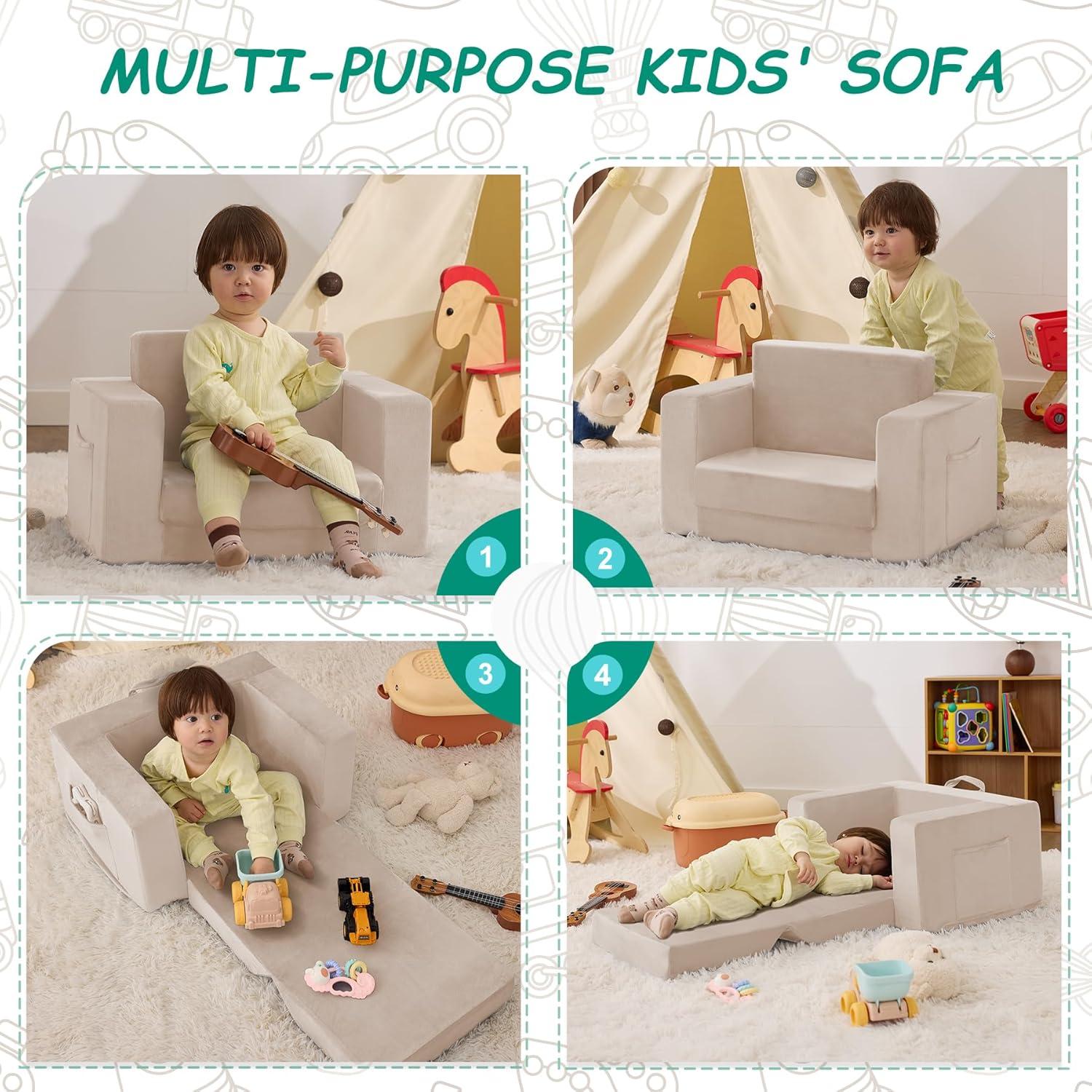 Sofá Convertible para Niños Zorvoxz Beige 2-en-1