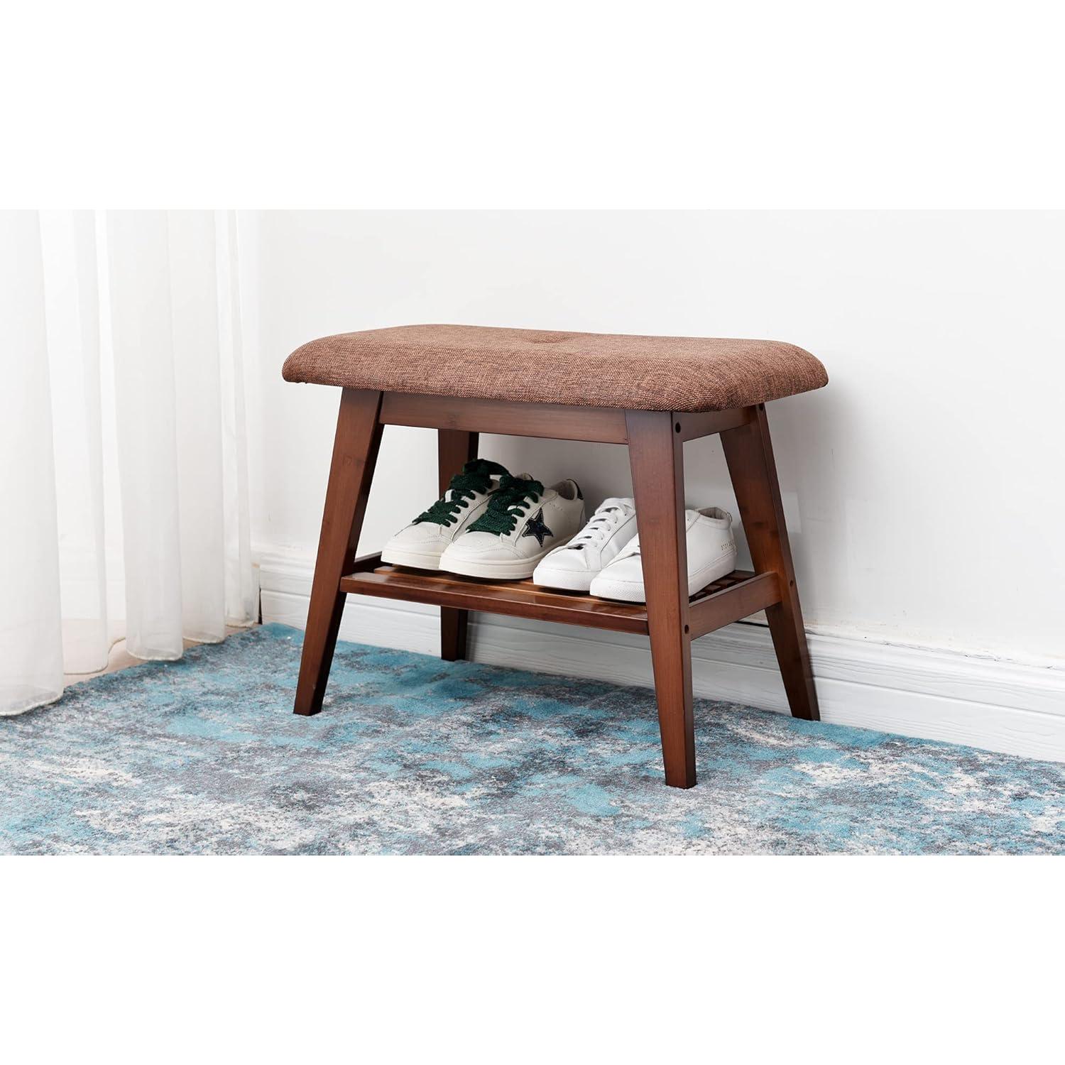 Banco de Zapatos de Bambú SOBIBO 60 cm con Cojín Marrón