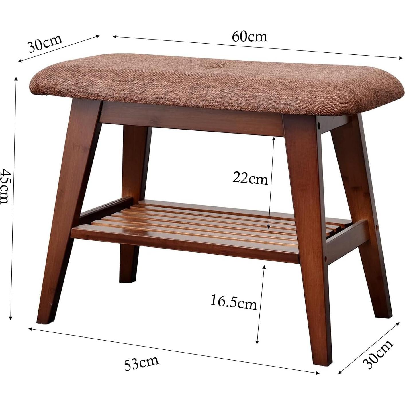 Banco de Zapatos de Bambú SOBIBO 60 cm con Cojín Marrón