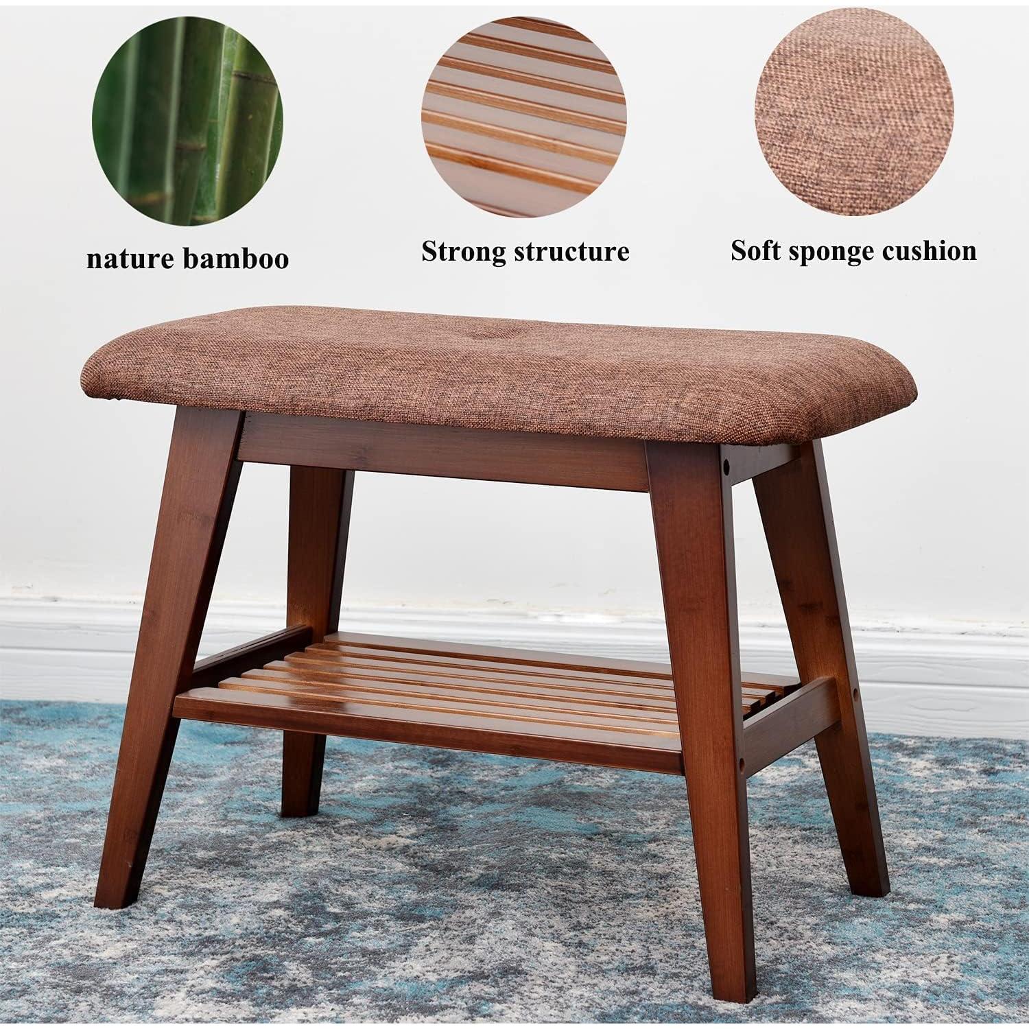 Banco de Zapatos de Bambú SOBIBO 60 cm con Cojín Marrón