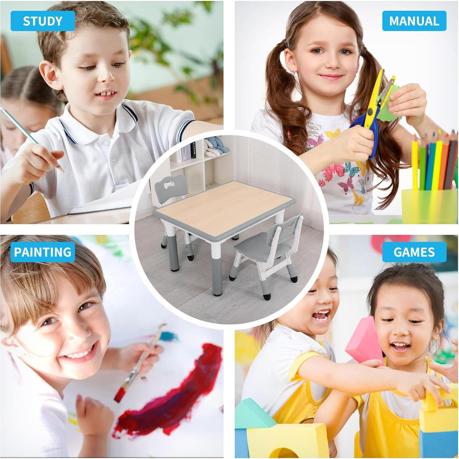 Conjunto de Mesa y Sillas UNICOO Ajustable para Niños 2-10 Años