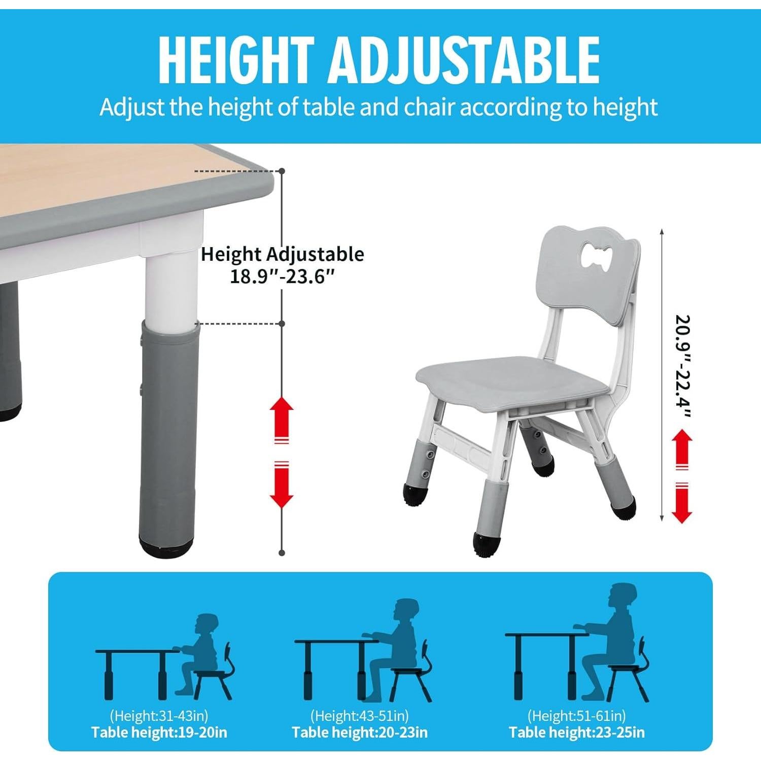 Conjunto de Mesa y Sillas UNICOO Ajustable para Niños 2-10 Años