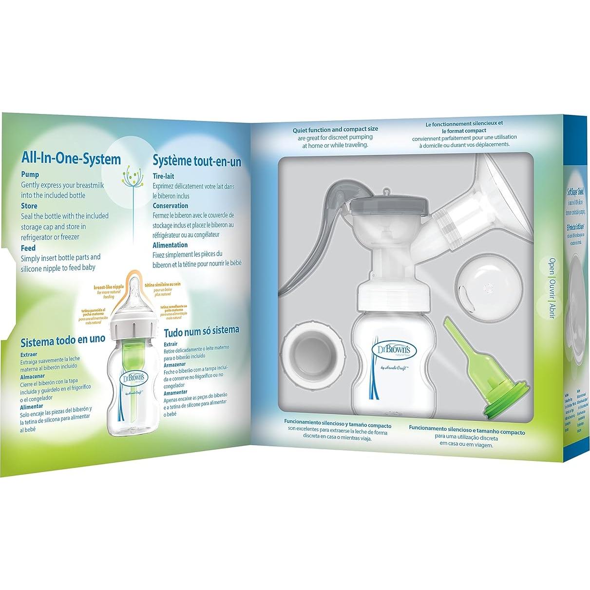 Extractor de Leche Manual Dr. Brown con Escudo SoftShape B 25mm y Biberón 150mL