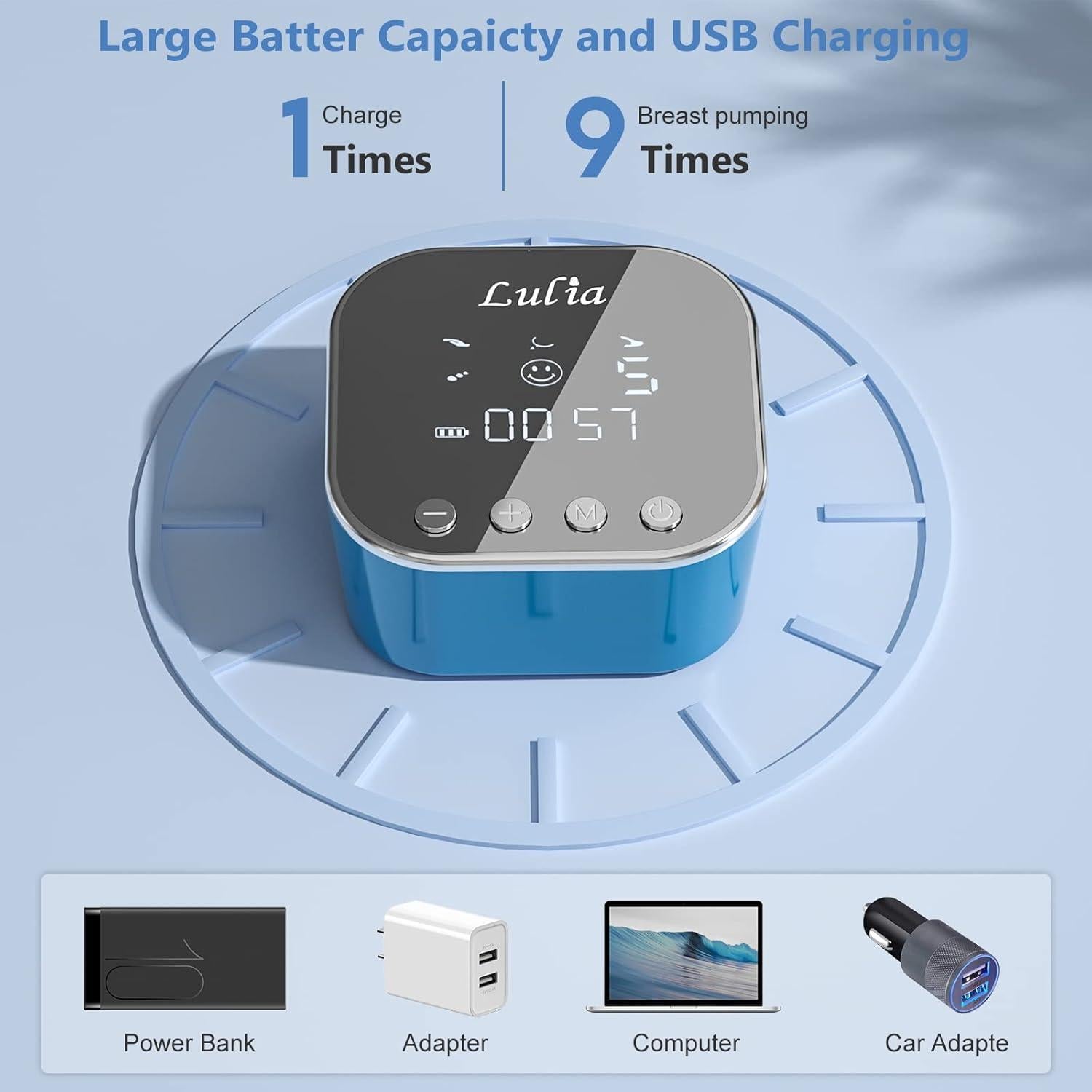 Extractor de Leche Eléctrico Doble Lulia 24mm Portátil Azul