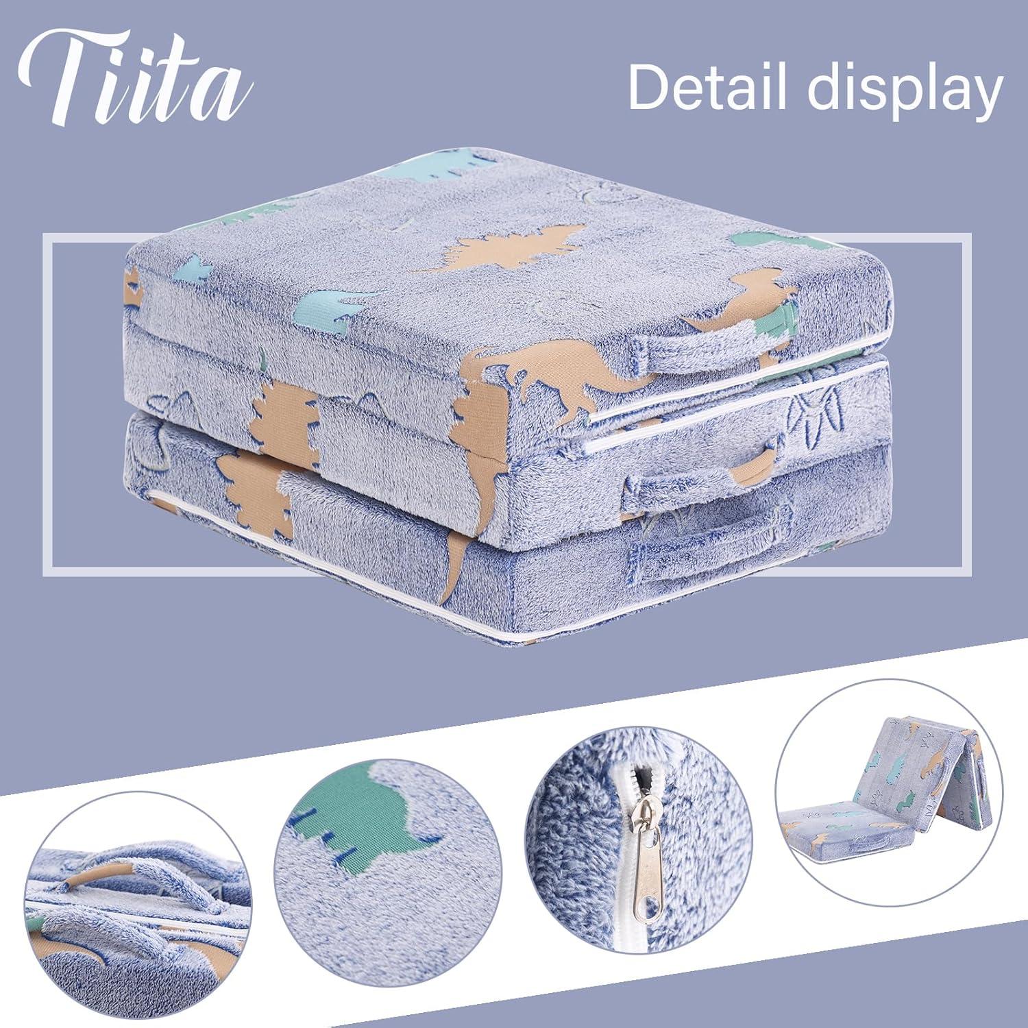 Colchón Plegable Tiita para Niños Dinosaurio Azul 145x56 cm