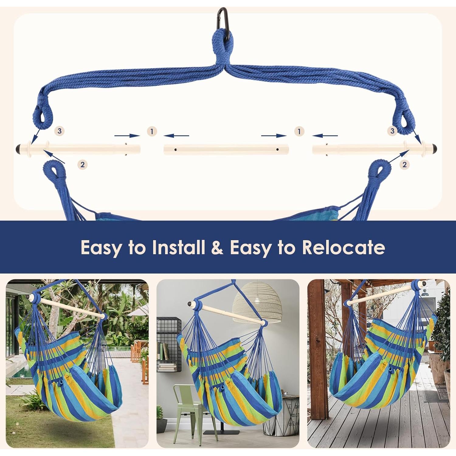 Silla Hamaca Colgante Highwild - Soporta 227 Kg - Rayas Azules