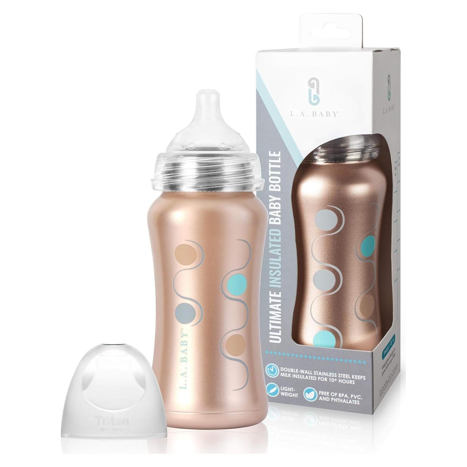 Botella de bebé de acero inoxidable 270ml LA Baby oro rosa