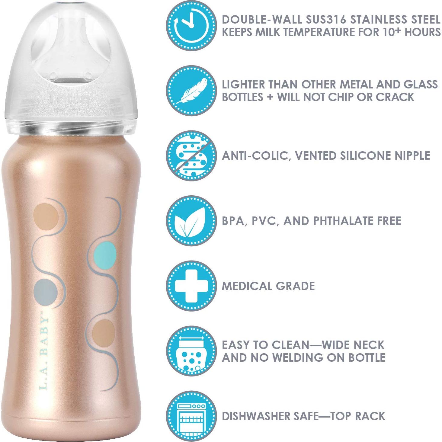 Botella de bebé de acero inoxidable 270ml LA Baby oro rosa