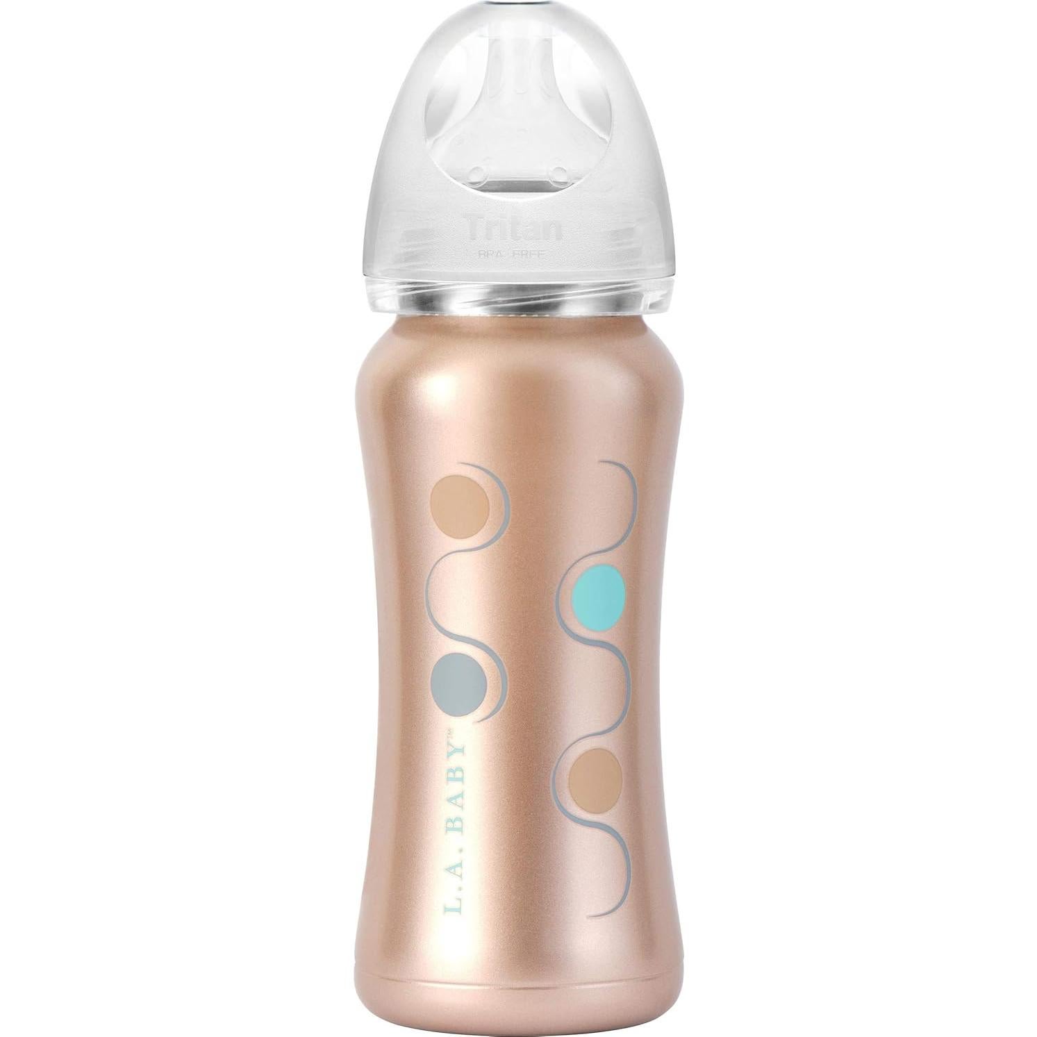 Botella de bebé de acero inoxidable 270ml LA Baby oro rosa