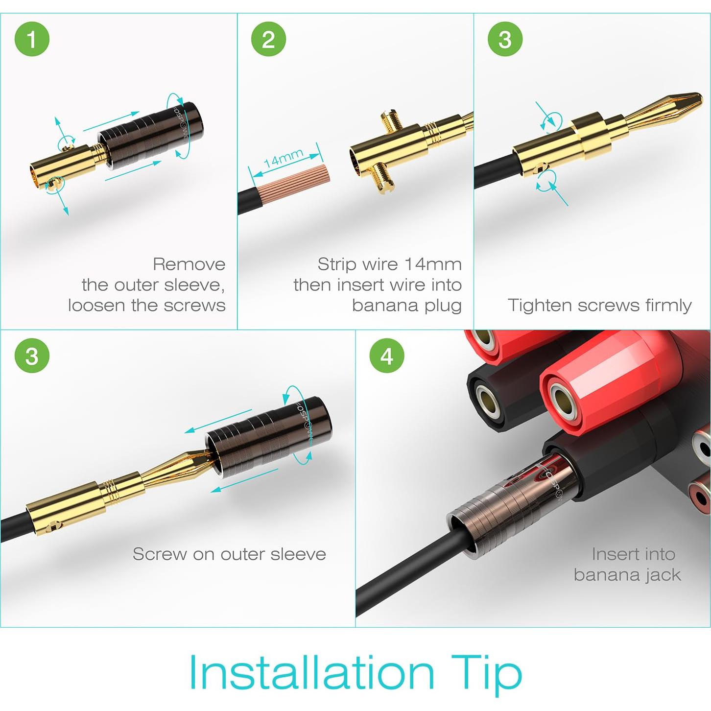 Conectores Banana FosPower 6 Pares Baño Oro 24K