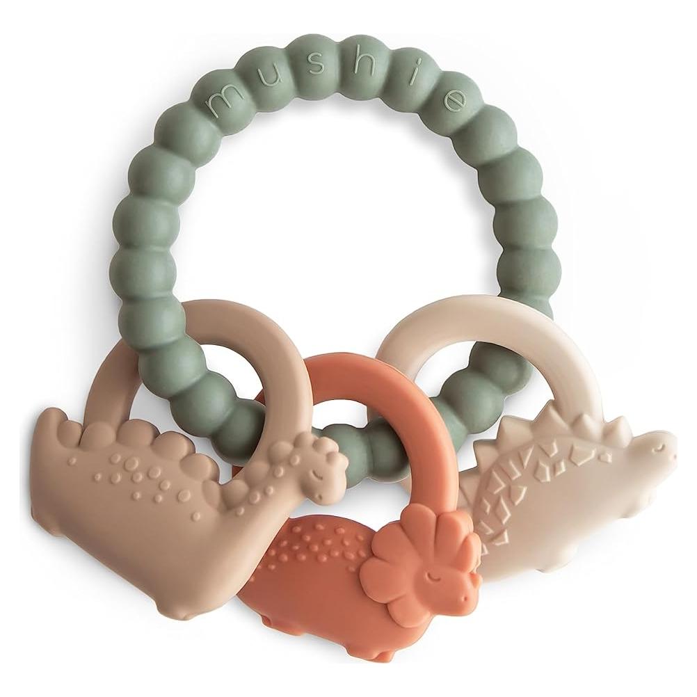 Anillo de Dentición Mushie Dino de Silicona 100% Seguro