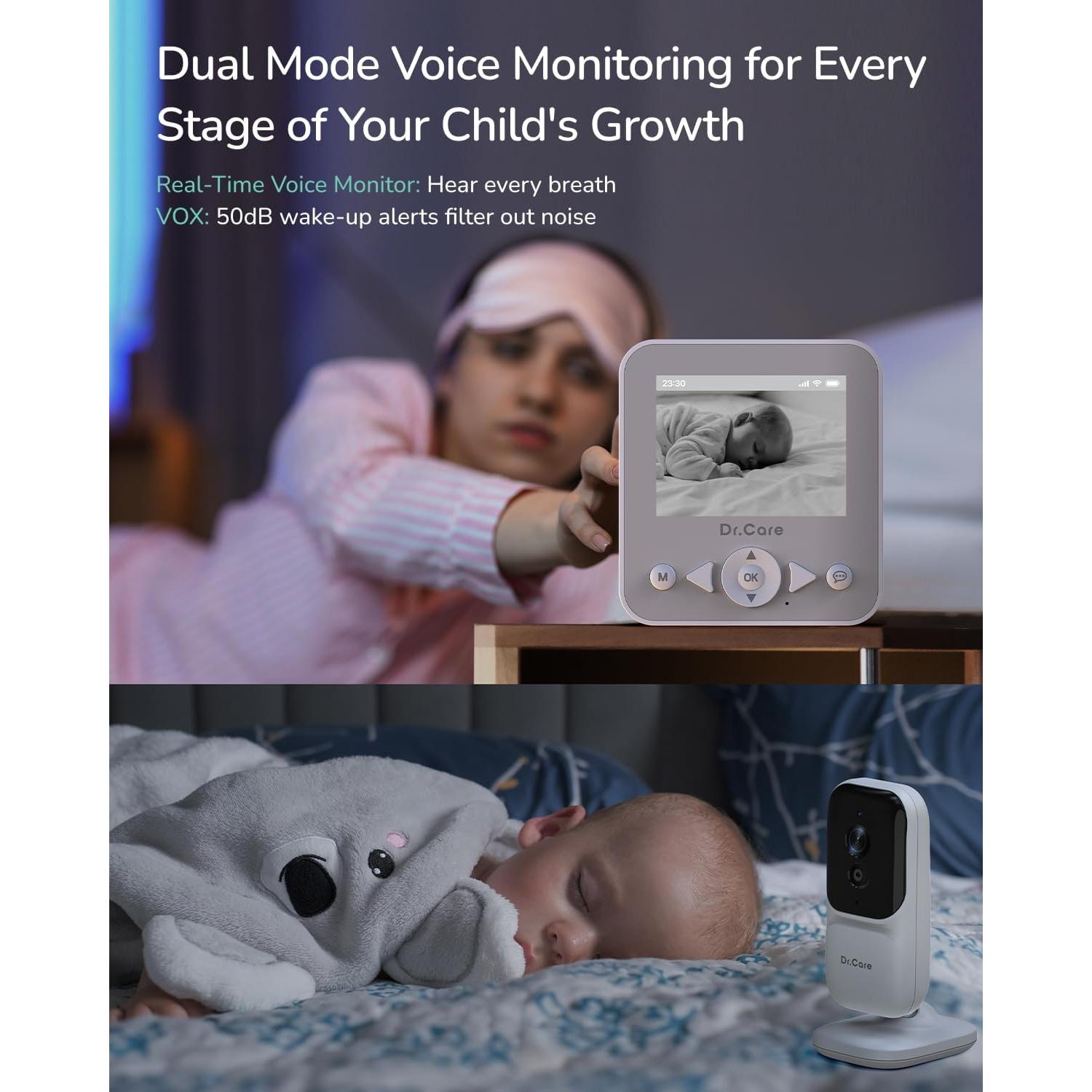 Monitor de Bebé Dr.Care BBM202 con 2 Cámaras y Pantalla 7.1 cm