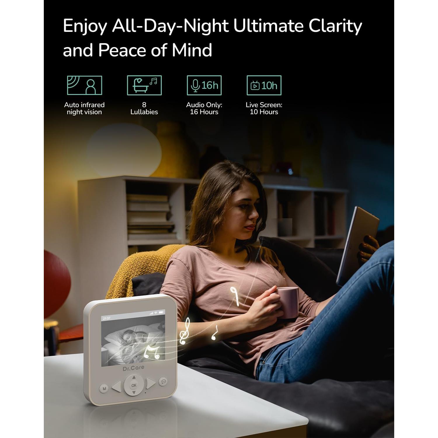 Monitor de Bebé Dr.Care BBM202 con 2 Cámaras y Pantalla 7.1 cm