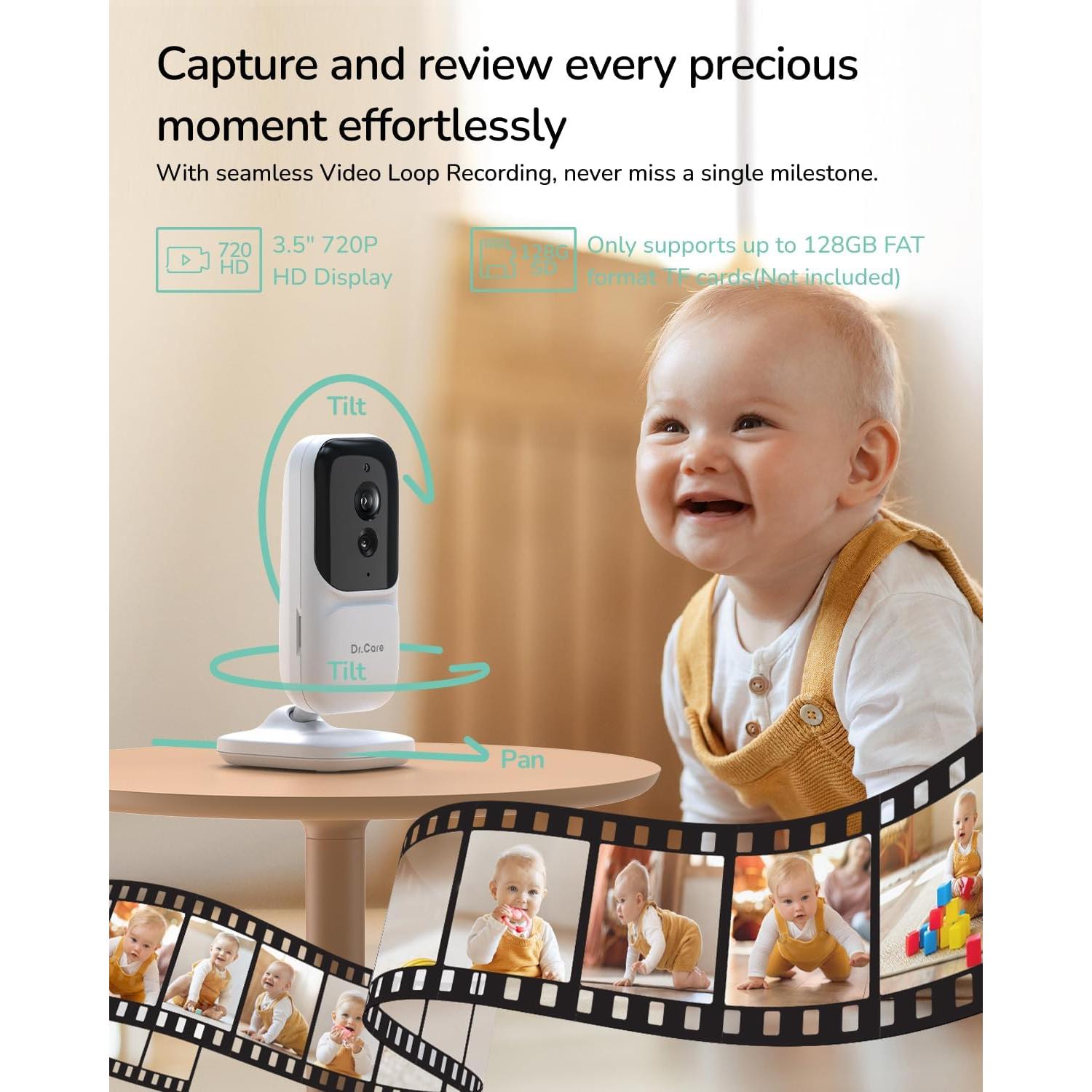 Monitor de Bebé Dr.Care BBM202 con 2 Cámaras y Pantalla 7.1 cm