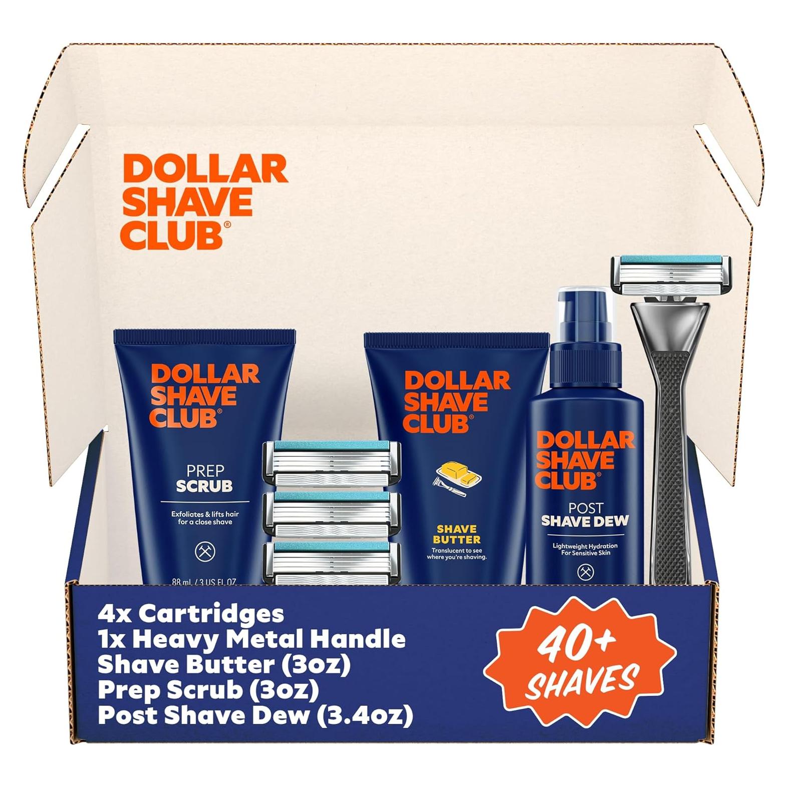 Set de Afeitado Premium Dollar Shave Club | 4 Recargas, Mango Heavy Metal, Exfoliante y Mantequilla