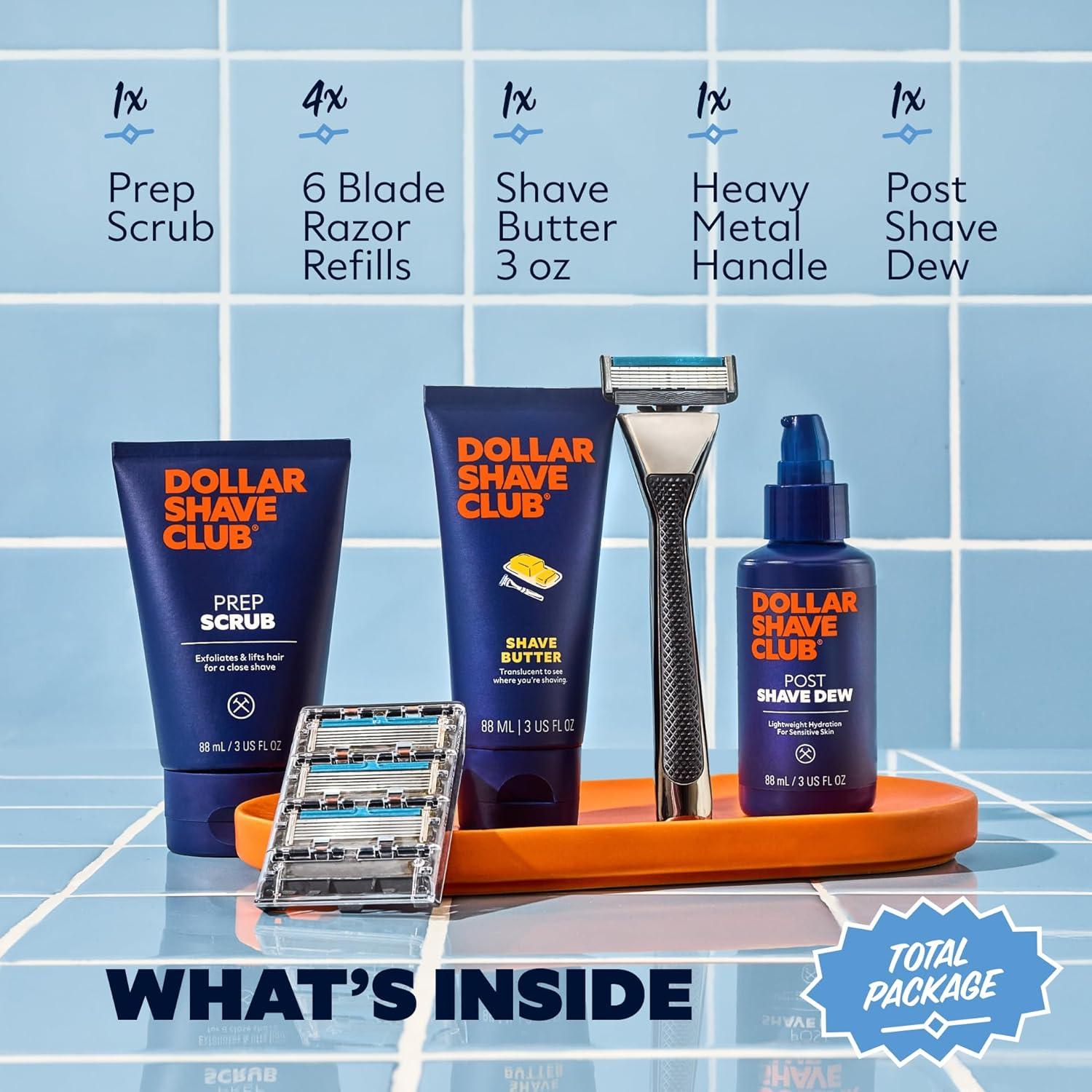 Set de Afeitado Premium Dollar Shave Club | 4 Recargas, Mango Heavy Metal, Exfoliante y Mantequilla