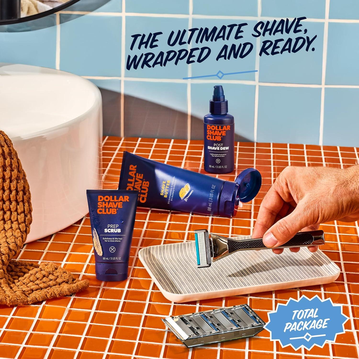 Set de Afeitado Premium Dollar Shave Club | 4 Recargas, Mango Heavy Metal, Exfoliante y Mantequilla