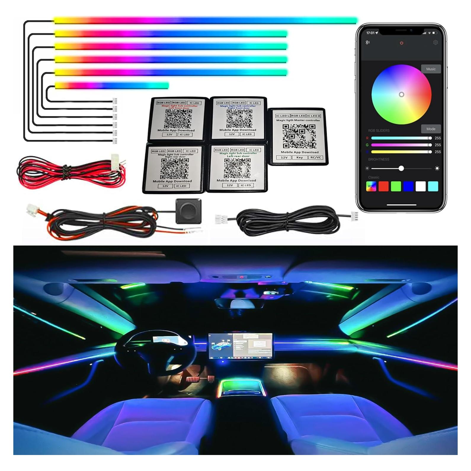 Luces LED de Tira RGB UWDESY para Interiores de Coche 6 Piezas