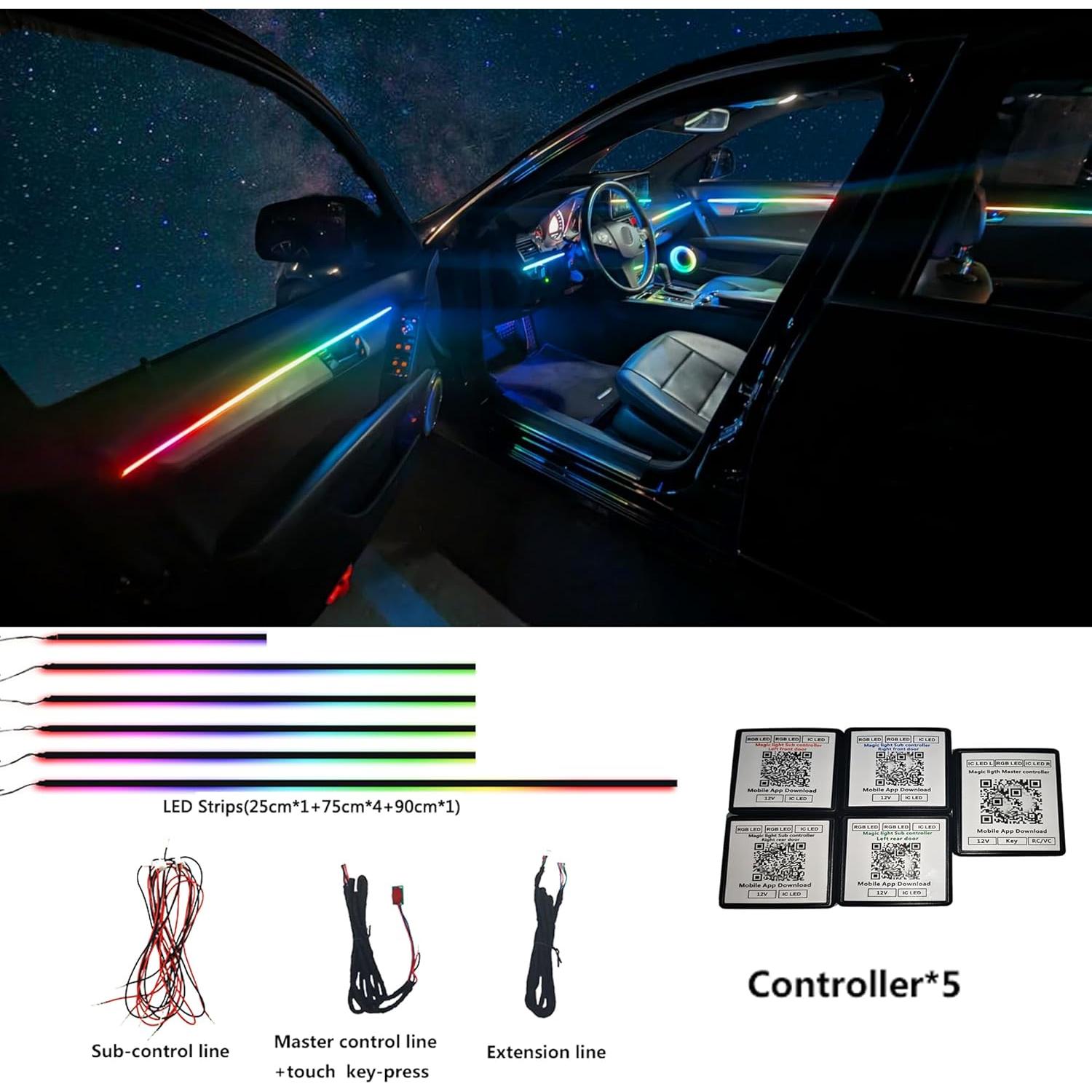 Luces LED de Tira RGB UWDESY para Interiores de Coche 6 Piezas
