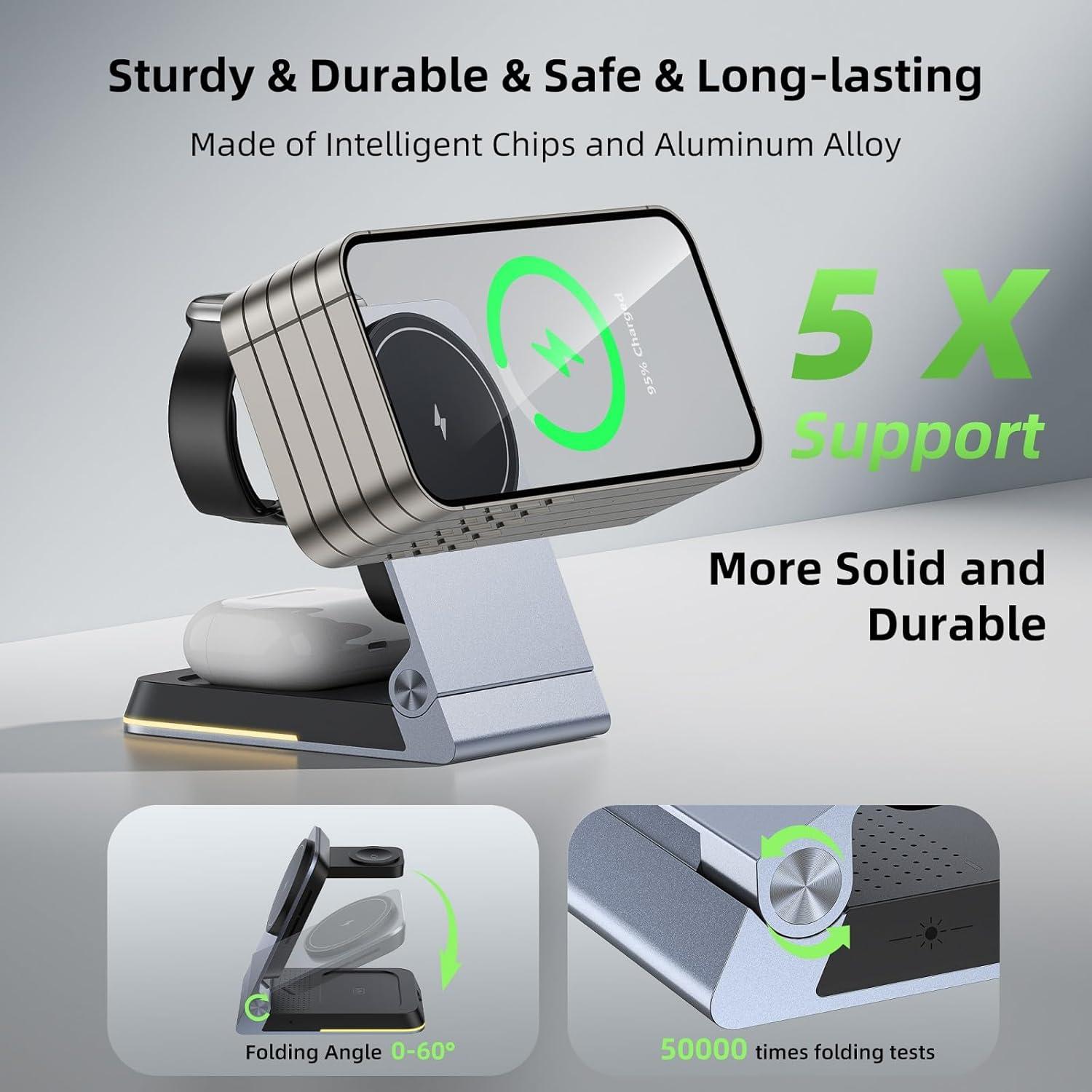 Cargador Inalámbrico 3 en 1 Egognaw con Luz Nocturna