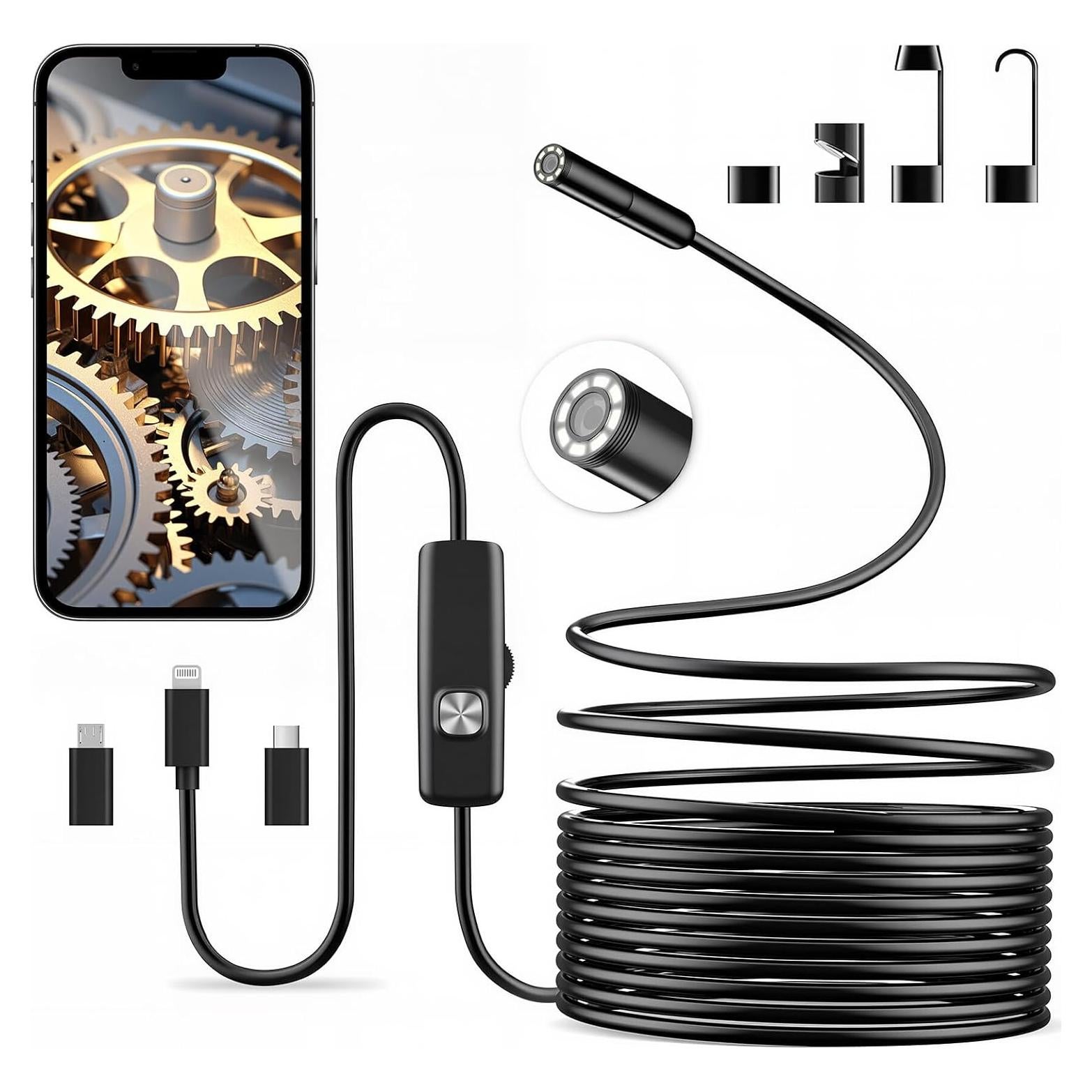 Cámara Endoscópica HD 1920P Medetayi 5m con Luz LED Ajustable