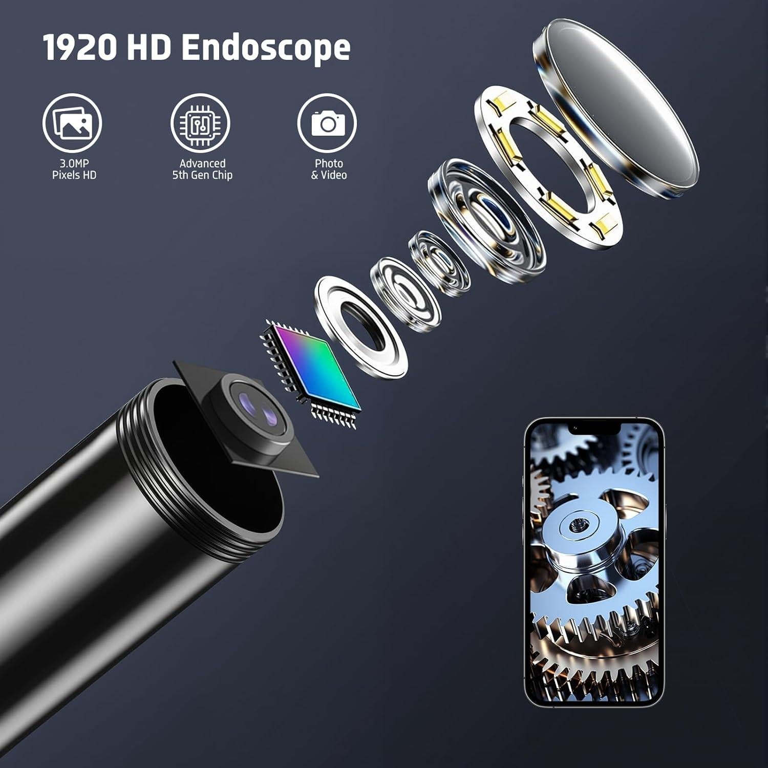 Cámara Endoscópica HD 1920P Medetayi 5m con Luz LED Ajustable