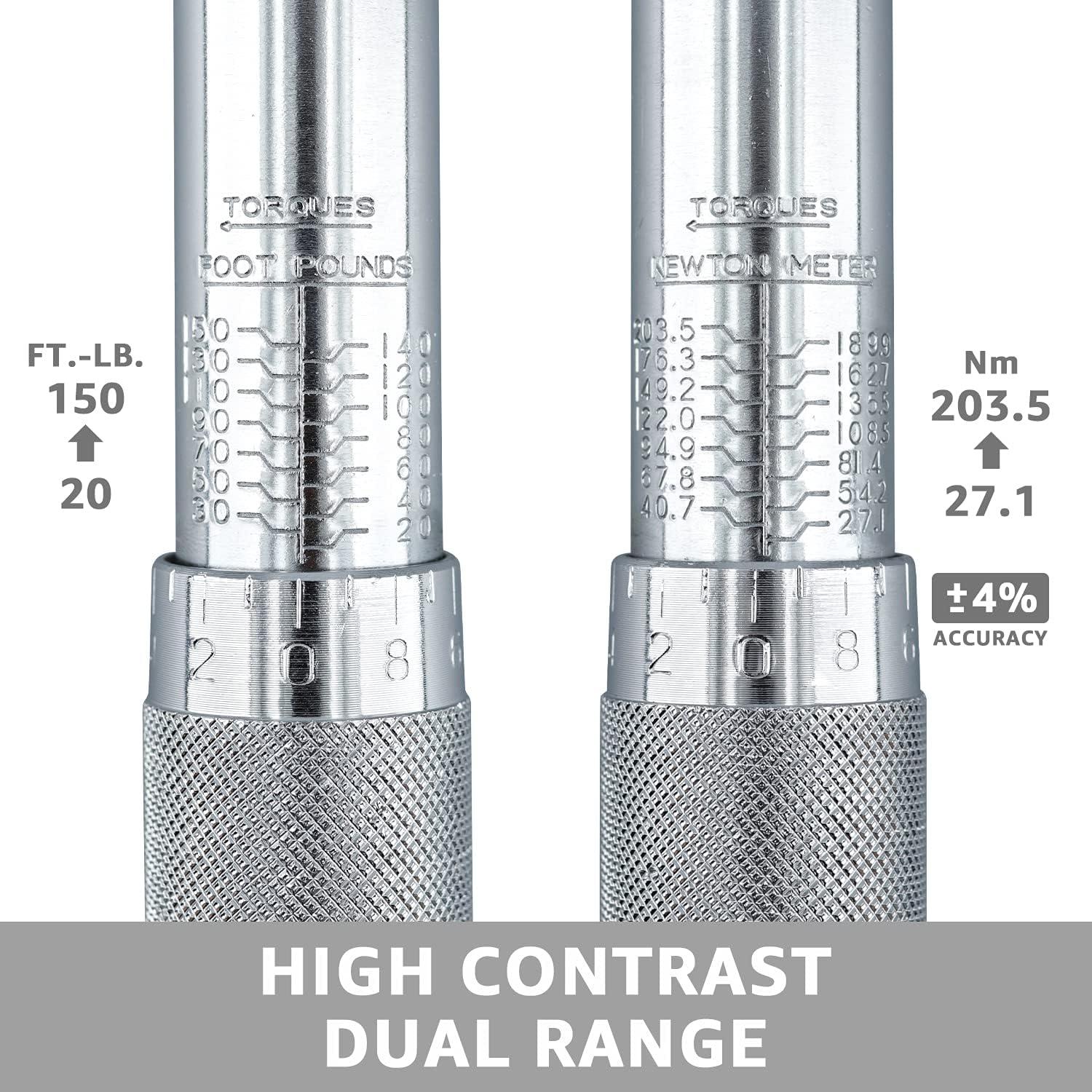 Llave de Torque de Click Amazon Basics 1/2" 27-203.5 Nm