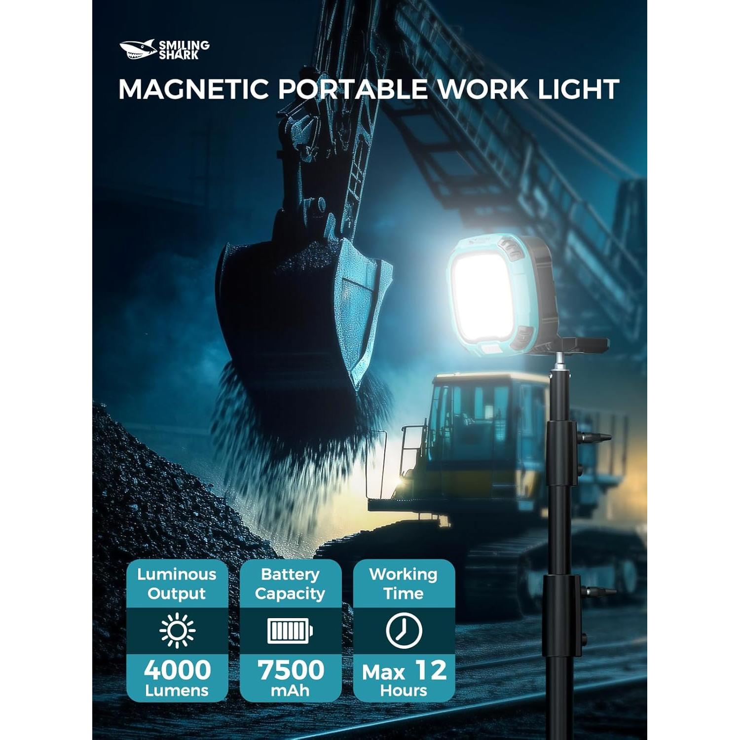 Luz de Trabajo LED Smiling Shark 7500mAh 4000 Lúmenes Inalámbrica