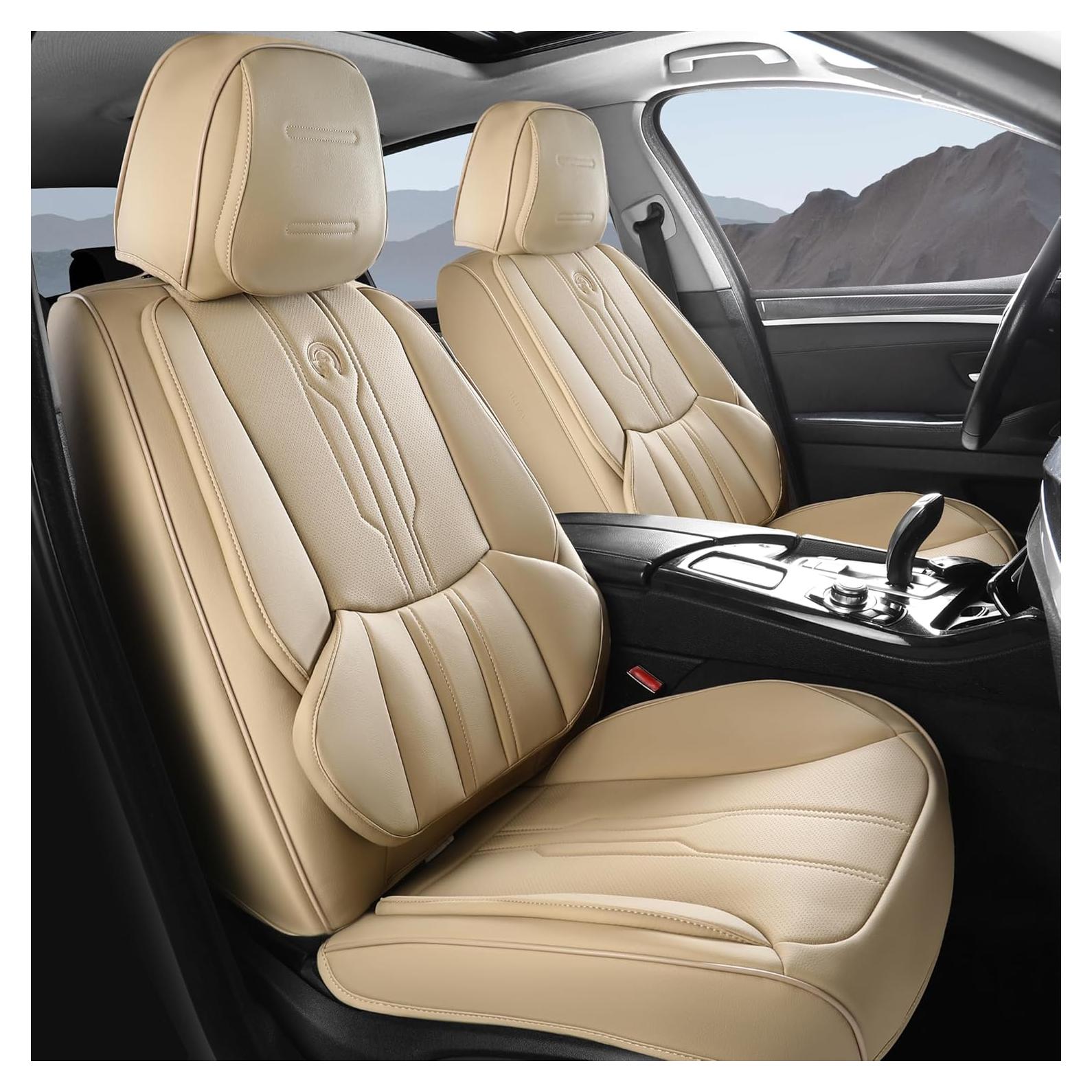 Cubiertas de Asiento Delantero AOOG Beige Impermeables con Soporte Lumbar
