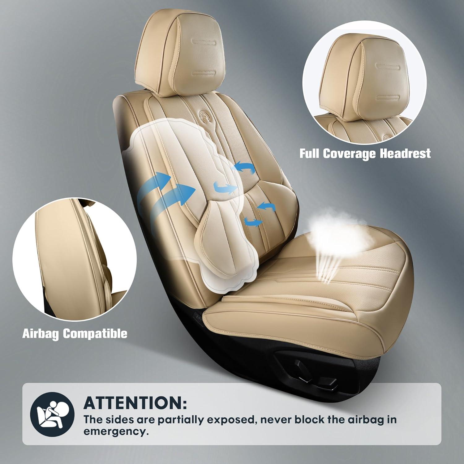 Cubiertas de Asiento Delantero AOOG Beige Impermeables con Soporte Lumbar