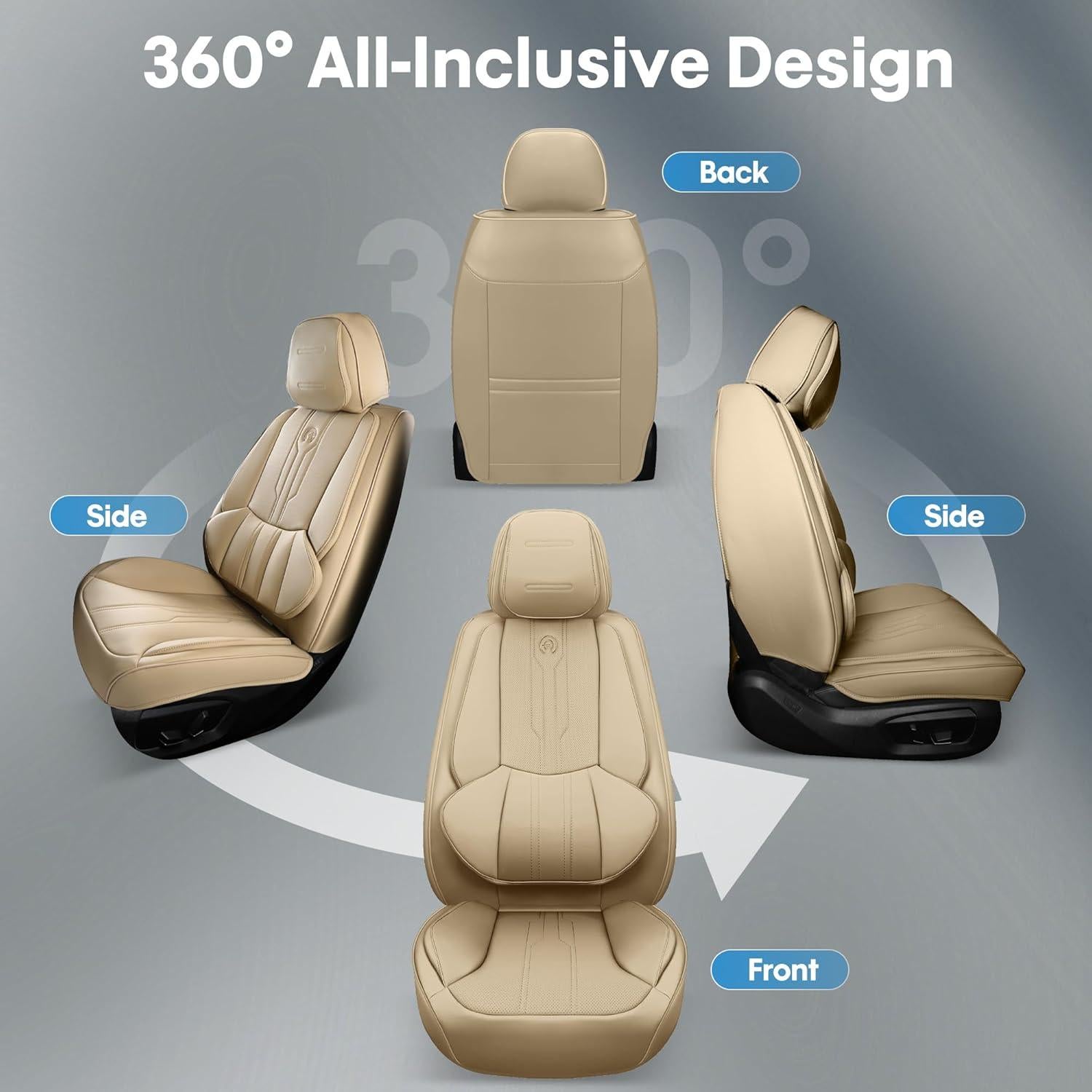 Cubiertas de Asiento Delantero AOOG Beige Impermeables con Soporte Lumbar
