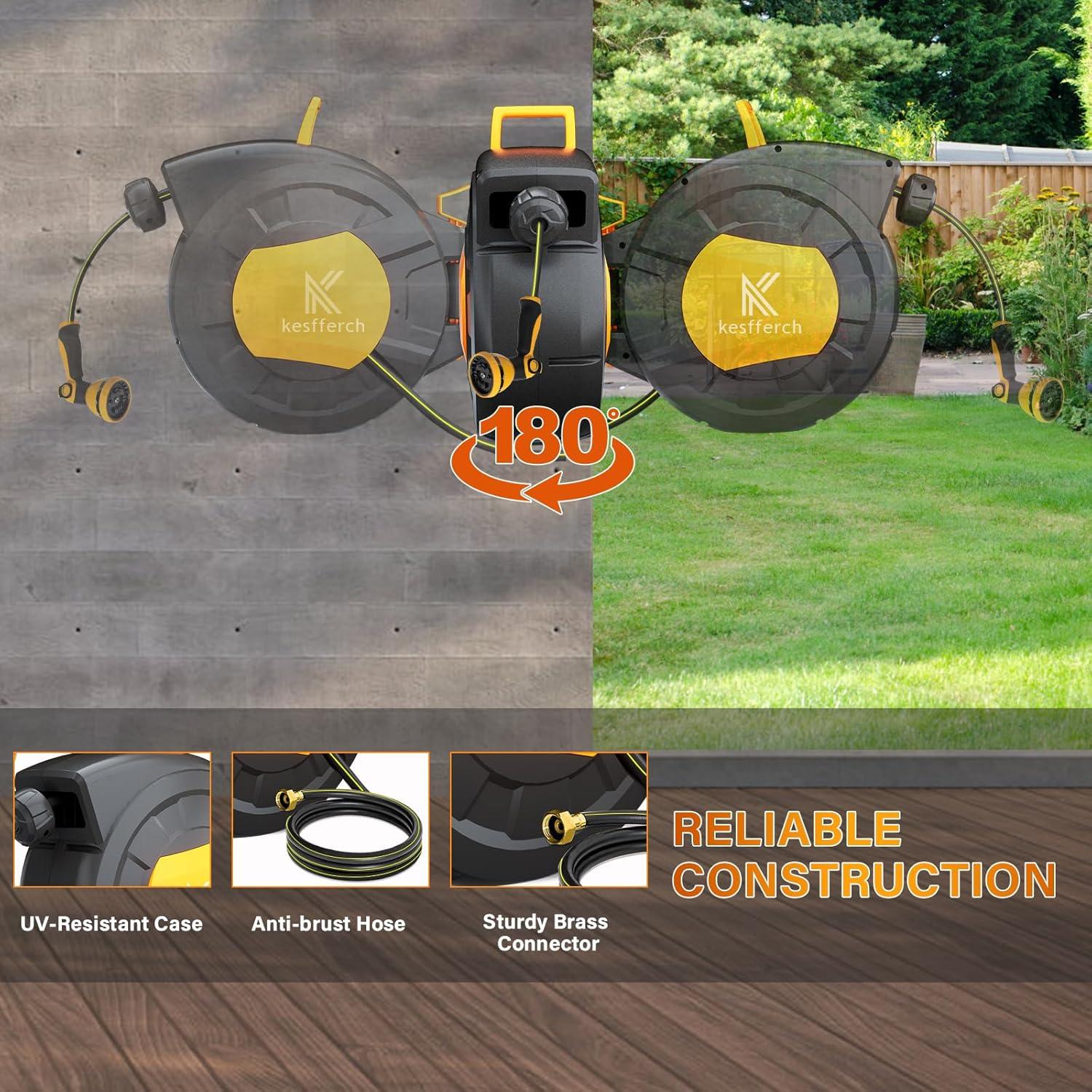 Carrete de Manguera de Jardín Retráctil Kesfferch 19.81m