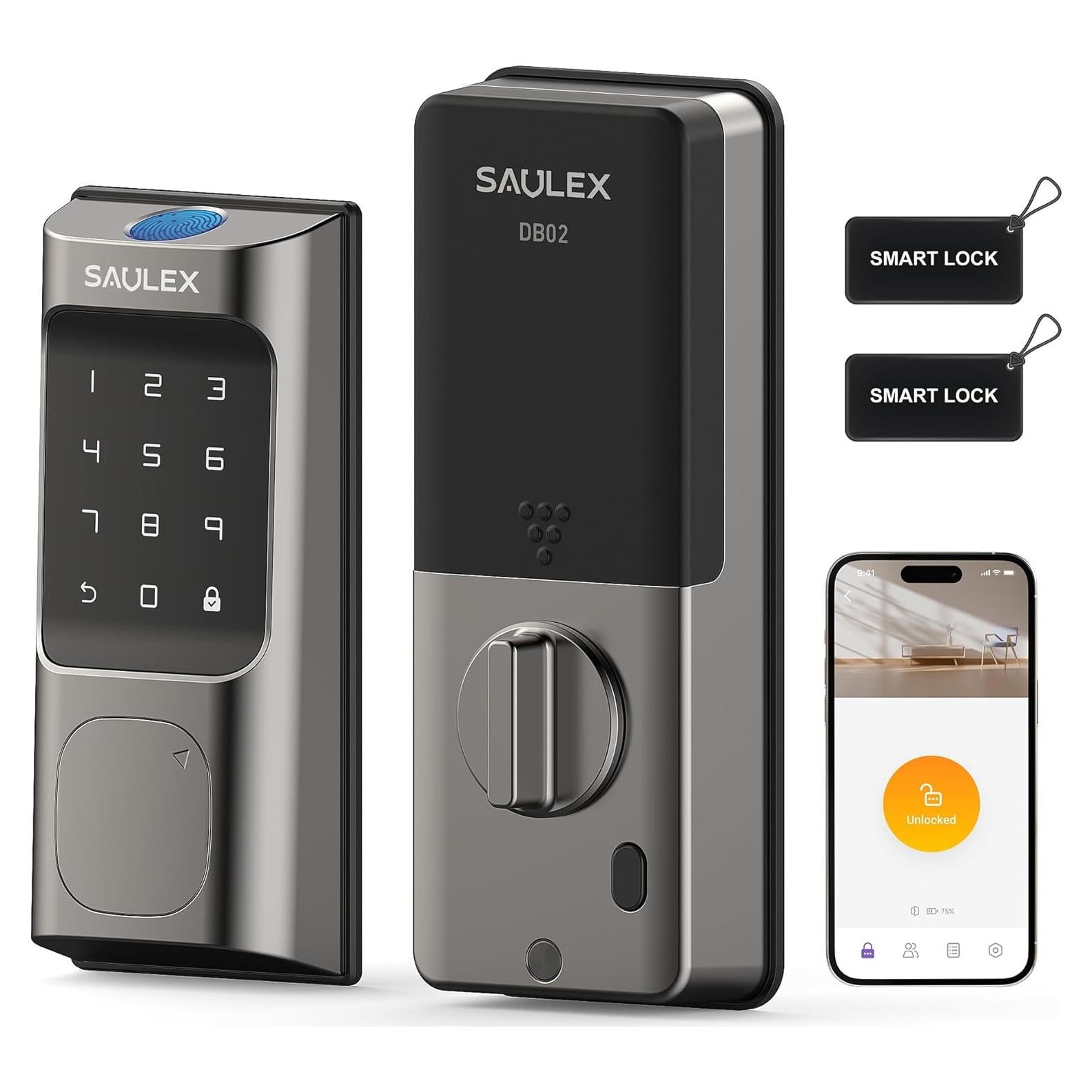 Cerradura Inteligente WiFi Saulex DB02 con Huella Digital 5 en 1