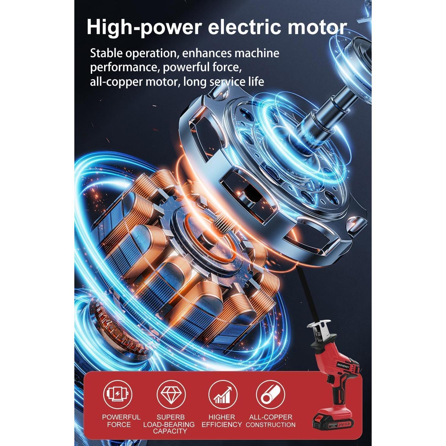 Sierra Recíproca Inalámbrica SKOVENSY 21V 2 Baterías 7 Cuchillas