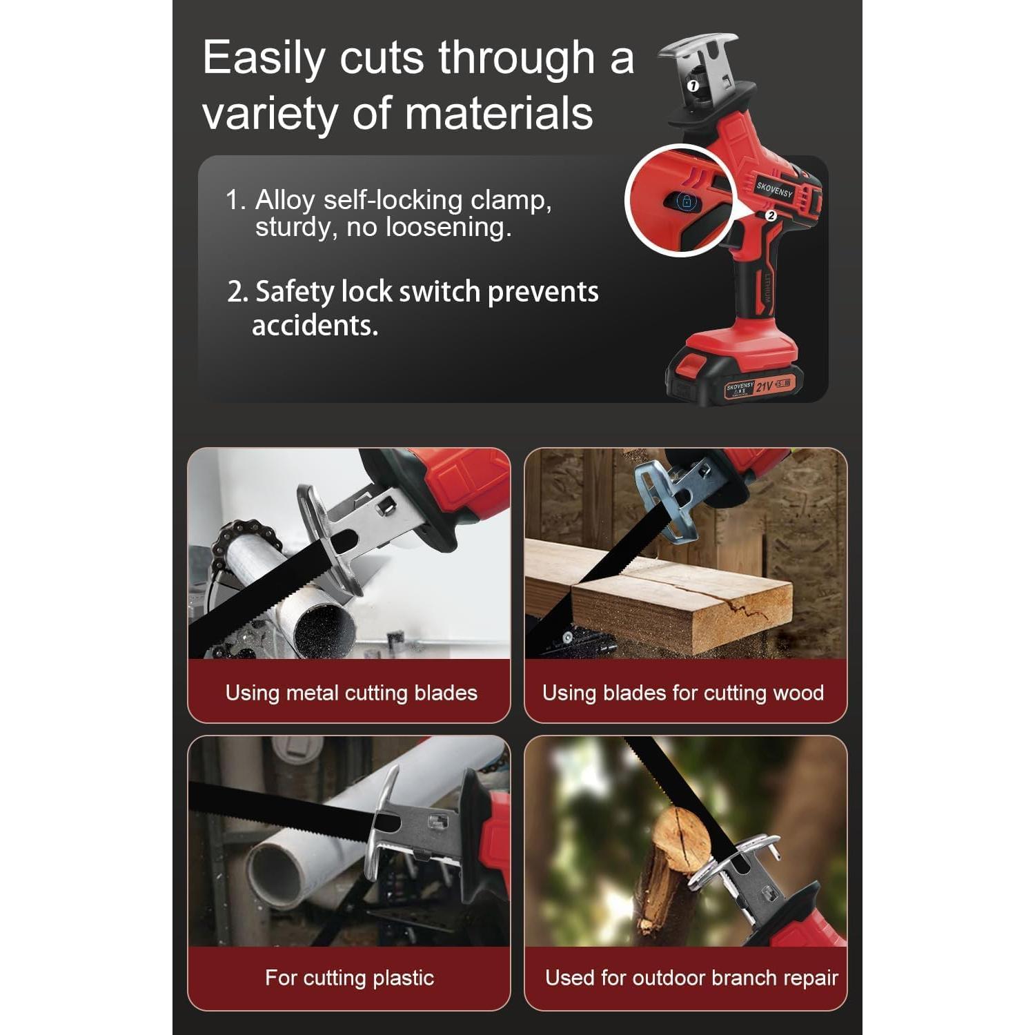 Sierra Recíproca Inalámbrica SKOVENSY 21V 2 Baterías 7 Cuchillas