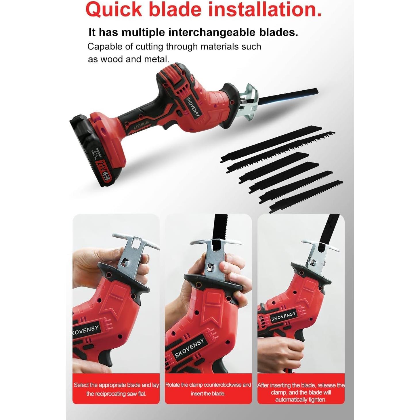 Sierra Recíproca Inalámbrica SKOVENSY 21V 2 Baterías 7 Cuchillas