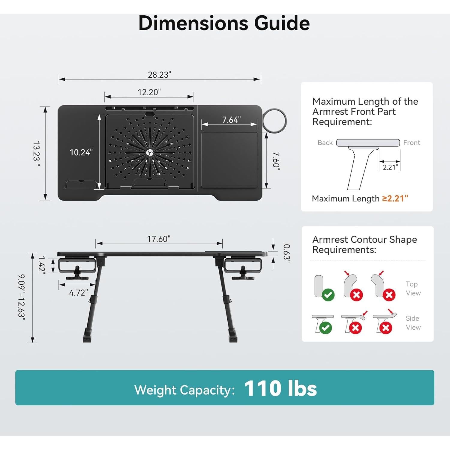 Mesa de cama ajustable Newtral LAPRO-B, negra, plegable