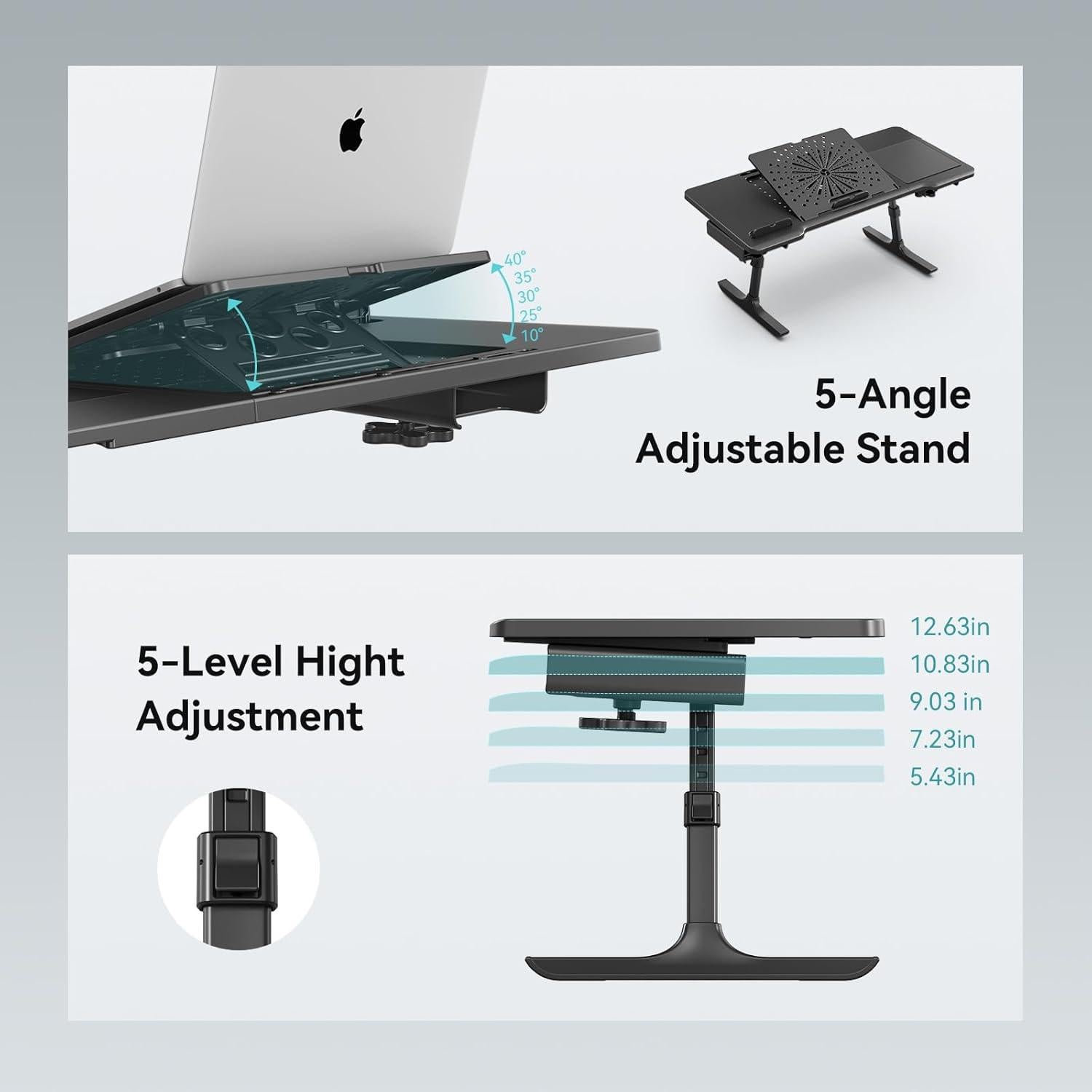 Mesa de cama ajustable Newtral LAPRO-B, negra, plegable